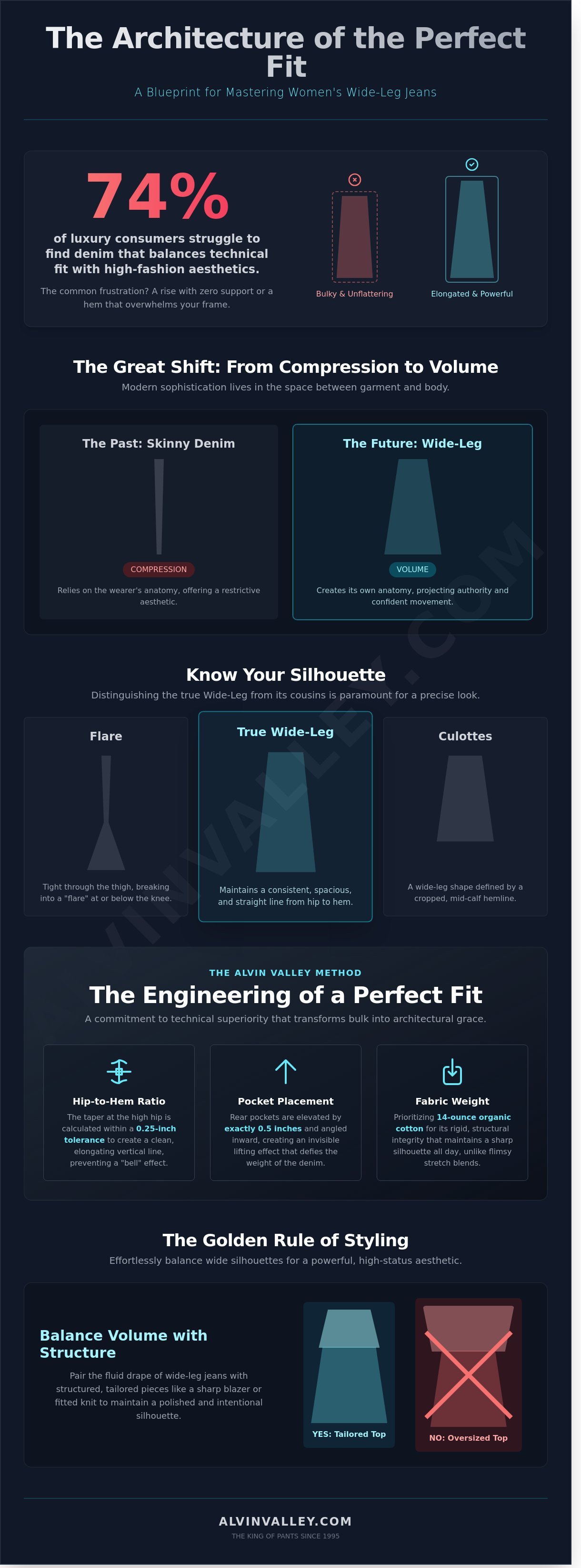 Women wide leg jeans infographic - visual guide