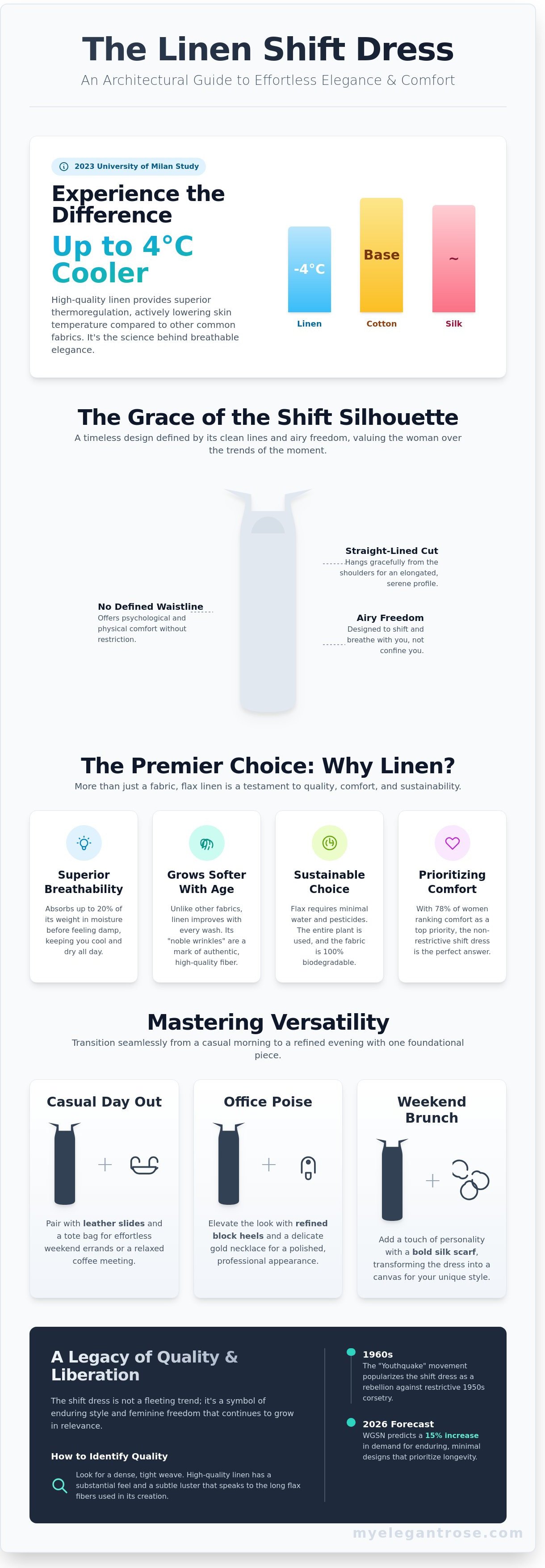 Linen shift dress infographic - visual guide