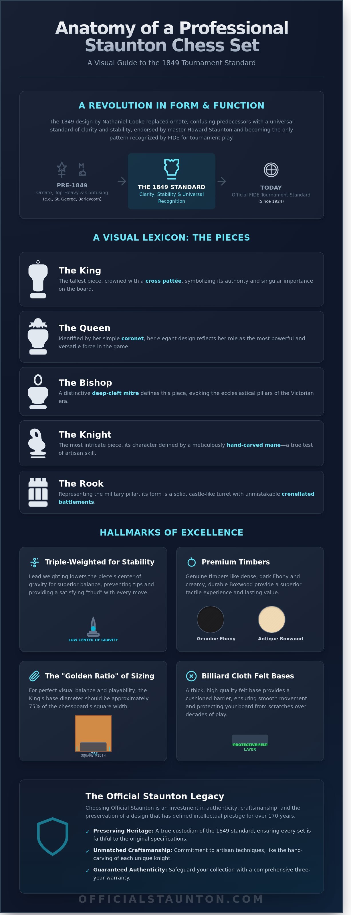 Staunton chess set infographic - visual guide