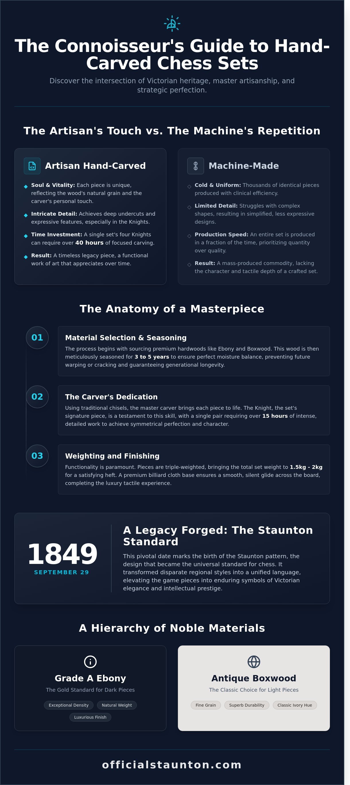 Hand carved chess set infographic - visual guide