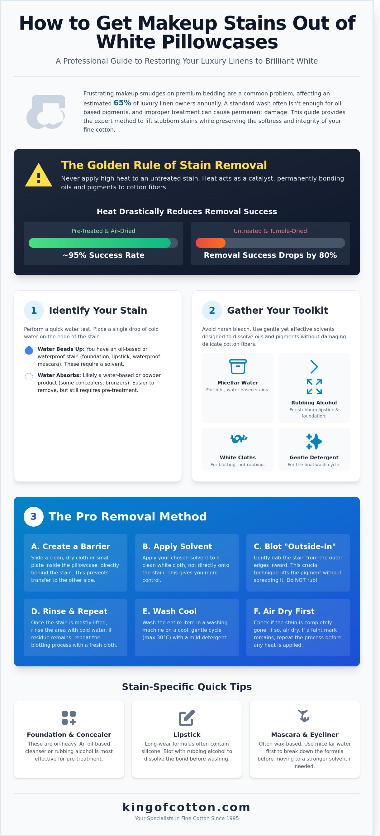 How to get makeup stains out of white pillowcases infographic - visual guide