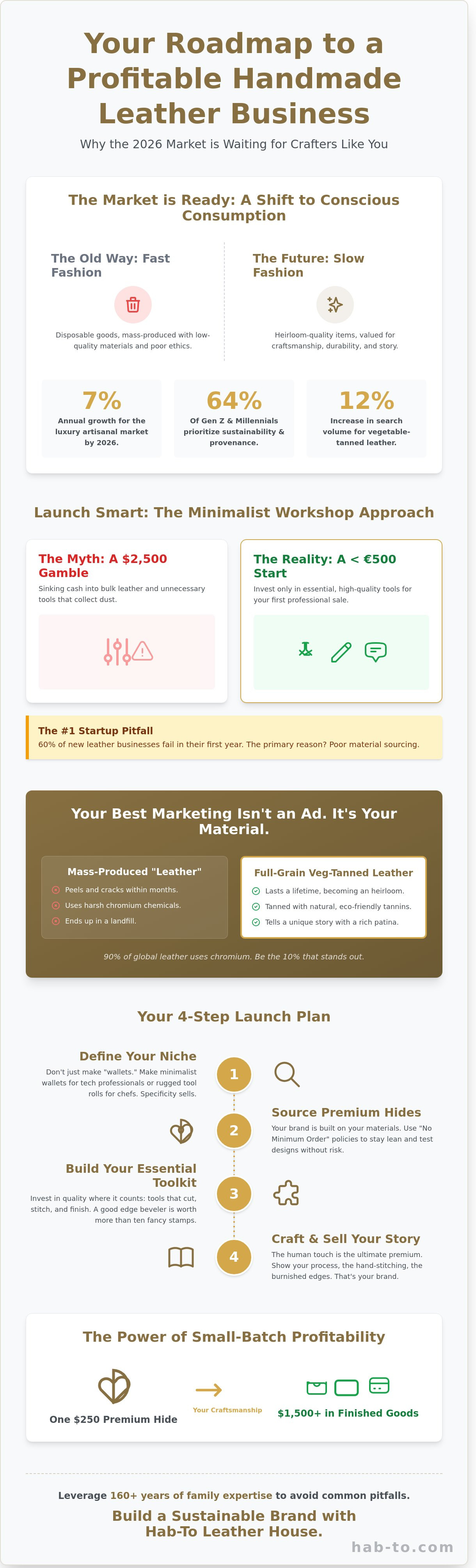 Starting a handmade leather business infographic - visual guide