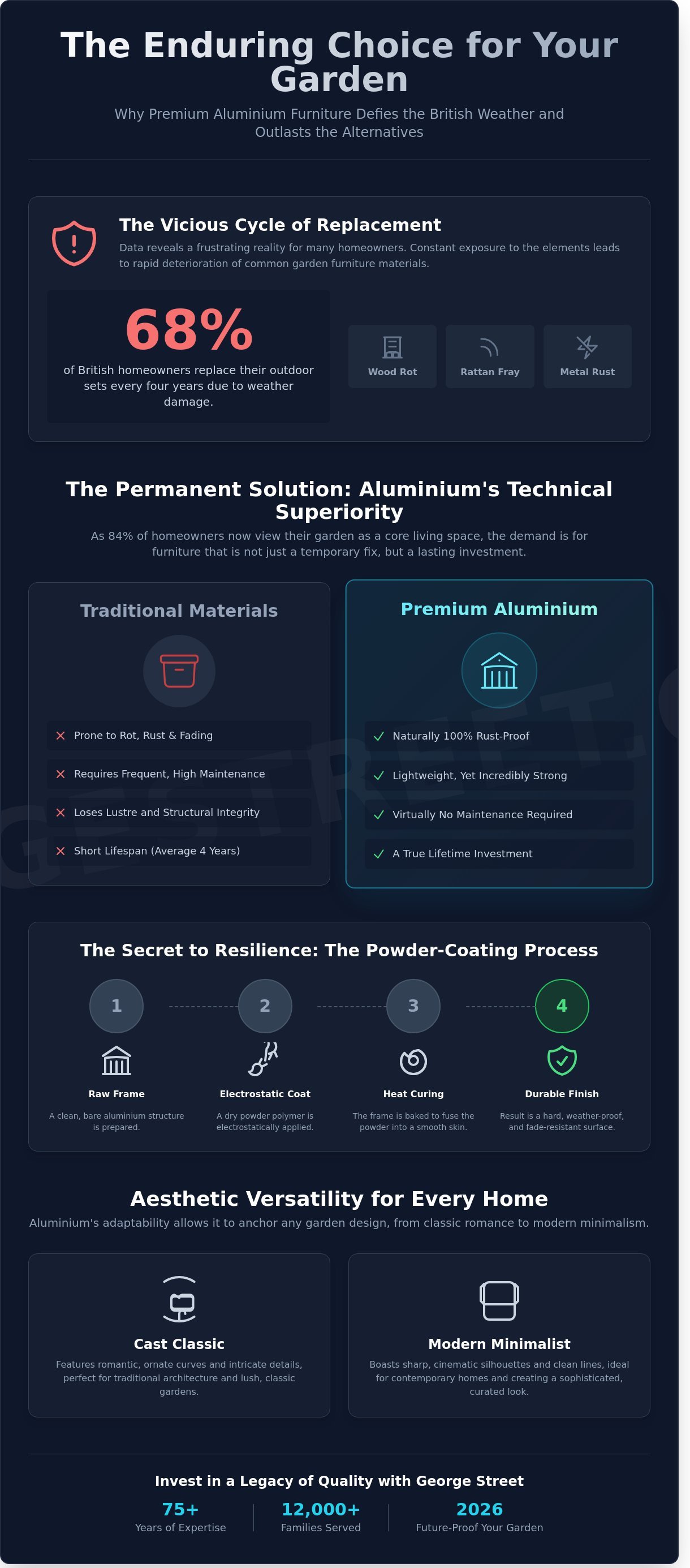 Aluminium garden furniture infographic - visual guide