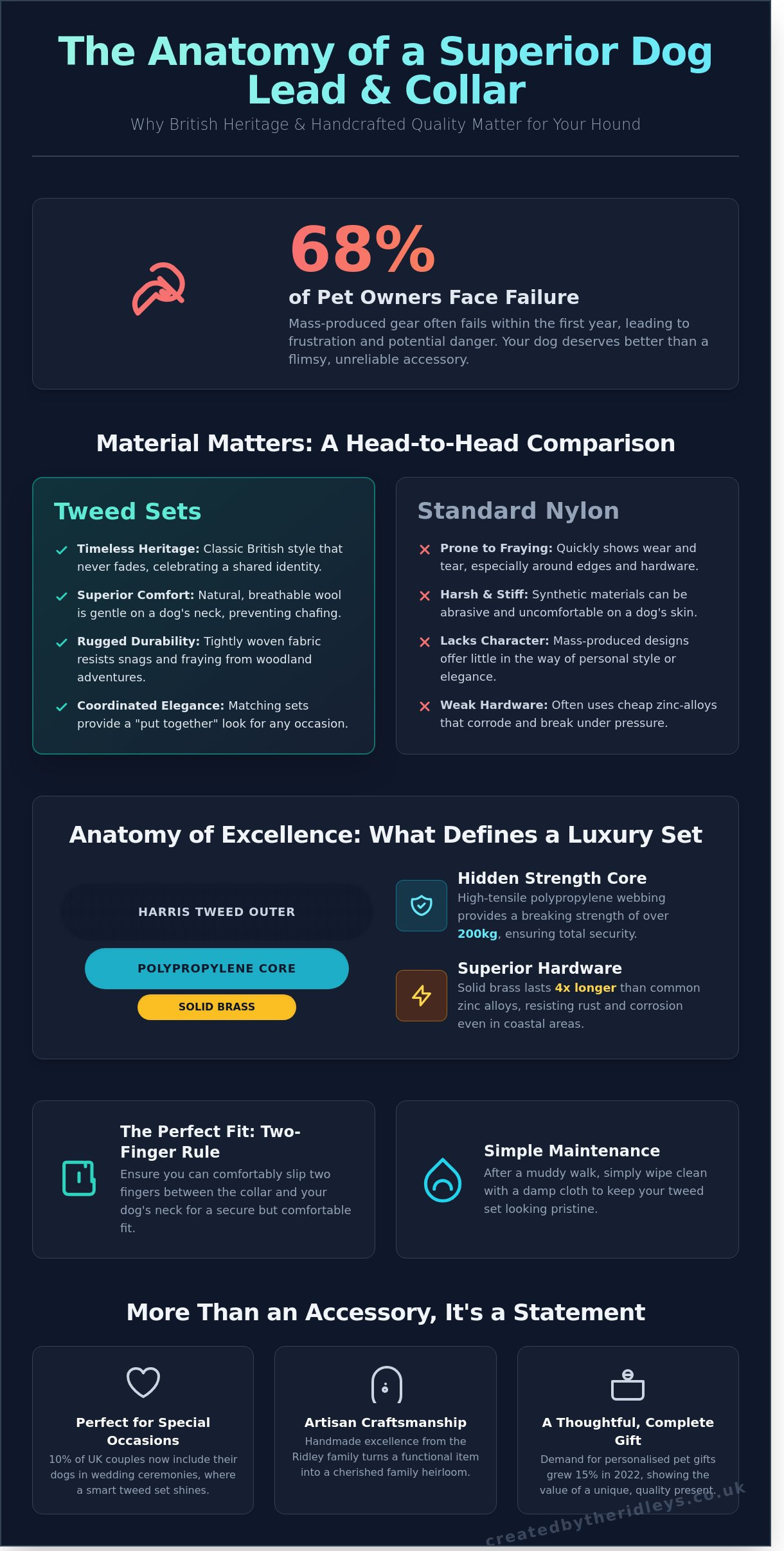 Tweed dog collar and lead set infographic - visual guide