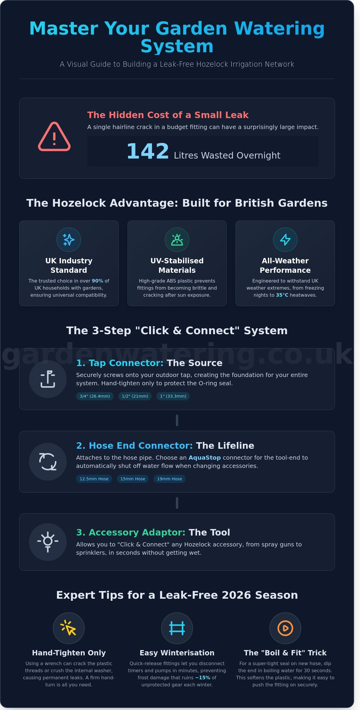 Hozelock irrigation fittings infographic - visual guide