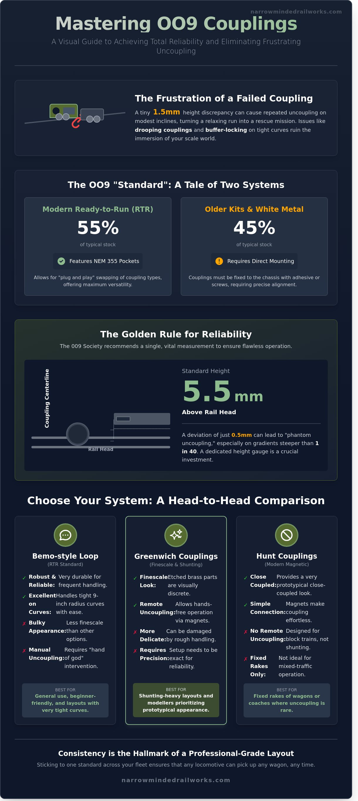 Fitting couplings to oo9 wagons infographic - visual guide
