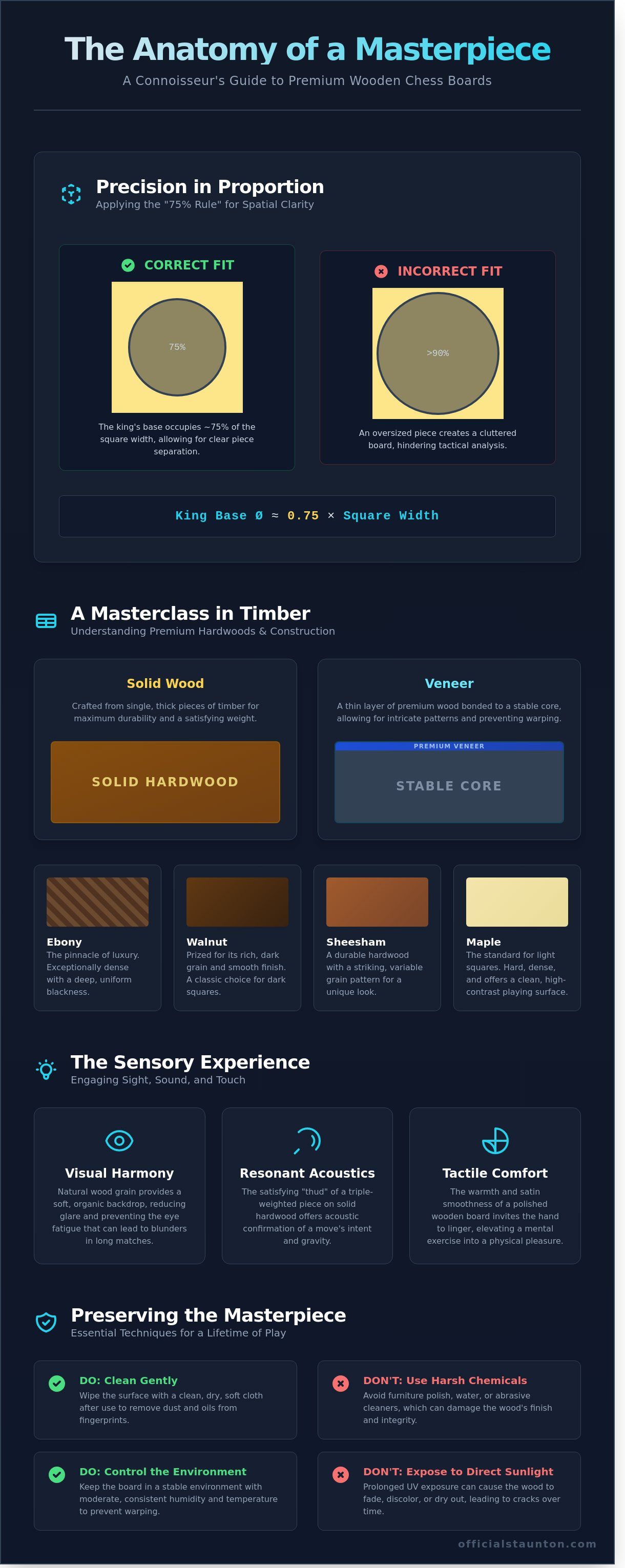 Wooden chess boards infographic - visual guide
