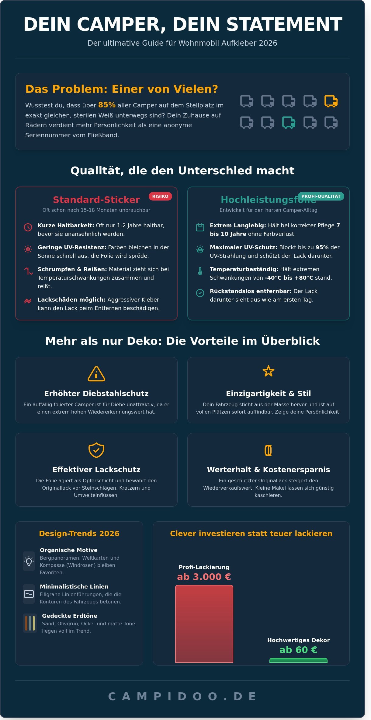 Wohnmobil aufkleber infographic - visual guide