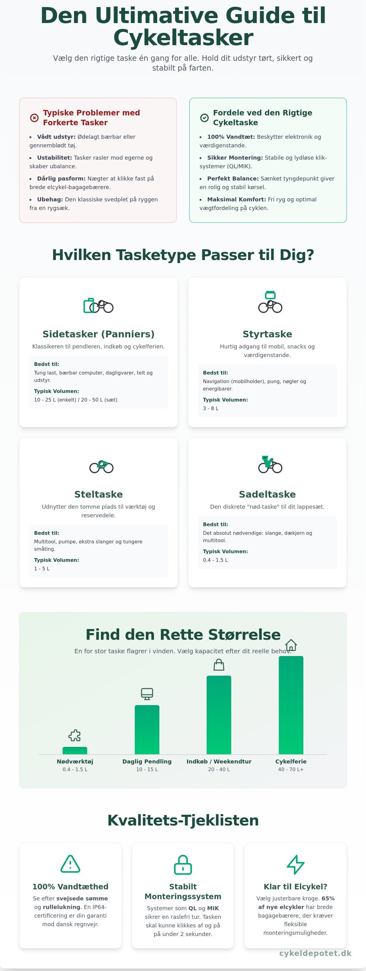 Cykeltasker infographic - visual guide