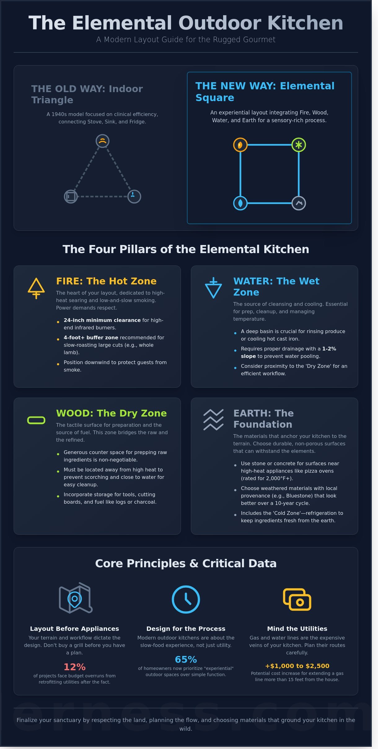 How to plan an outdoor kitchen layout infographic - visual guide