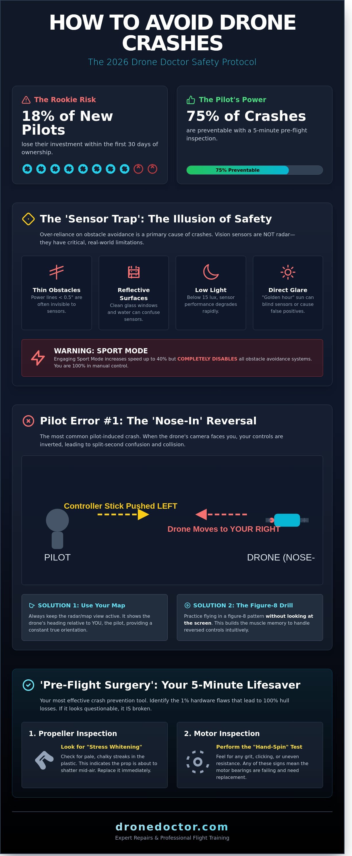 How to avoid drone crashes infographic - visual guide