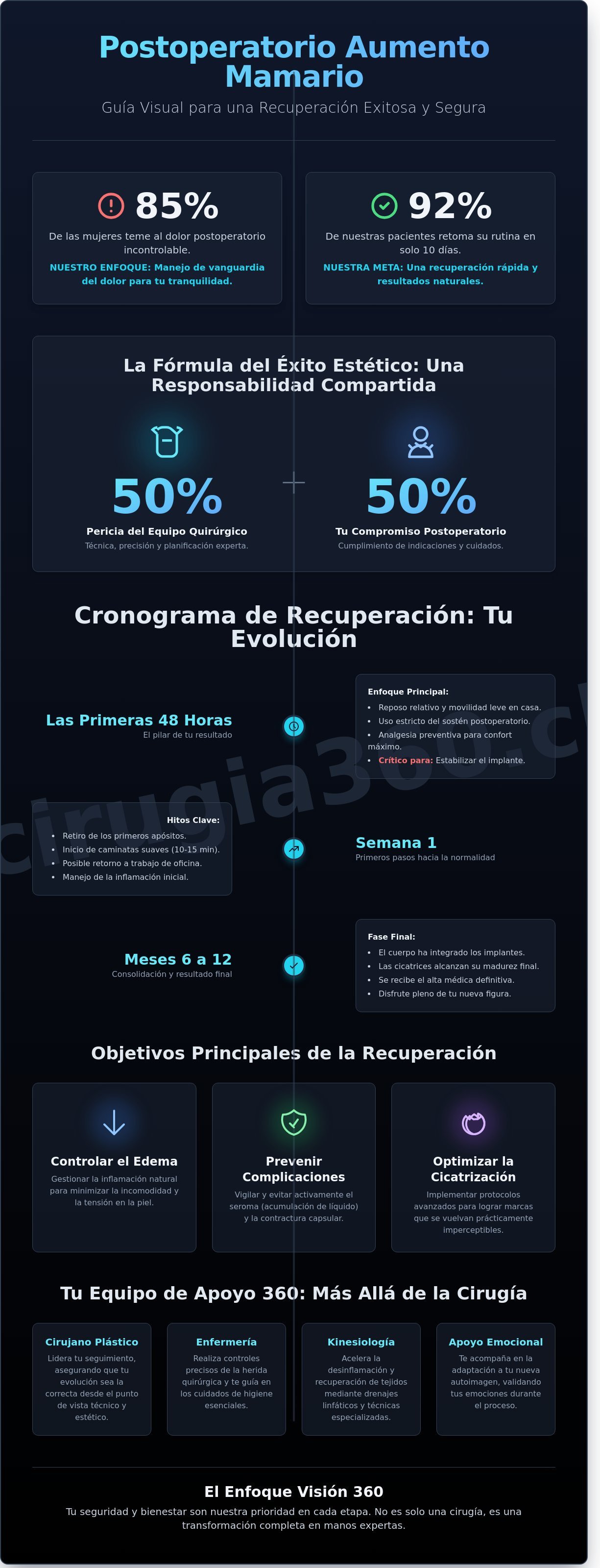 Postoperatorio aumento mamario infographic - visual guide