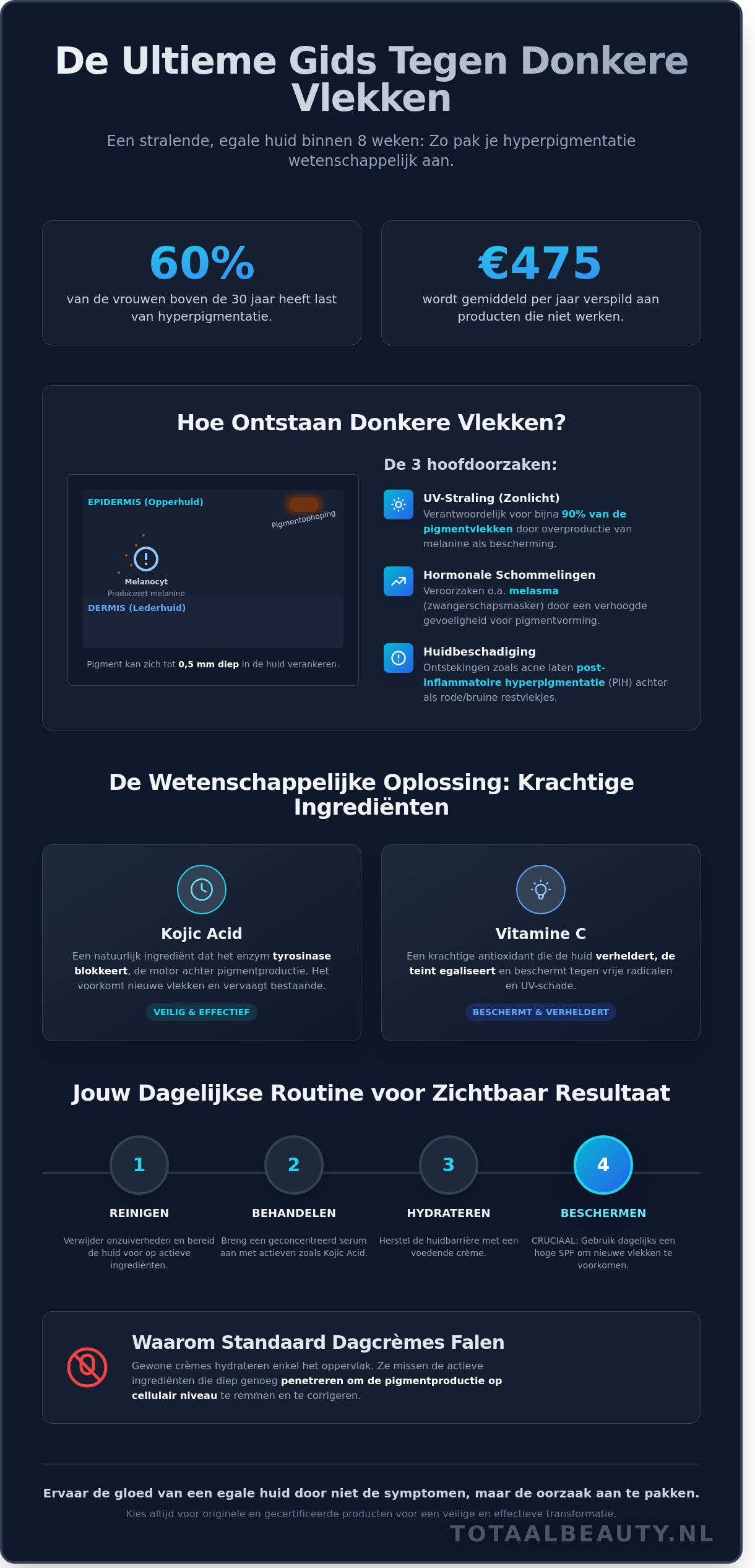 Huidverzorging tegen donkere vlekken infographic - visual guide