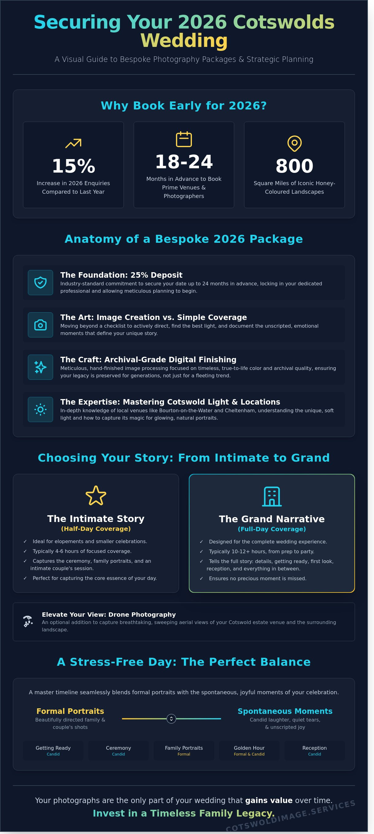 Cotswolds wedding photography packages 2026 infographic - visual guide