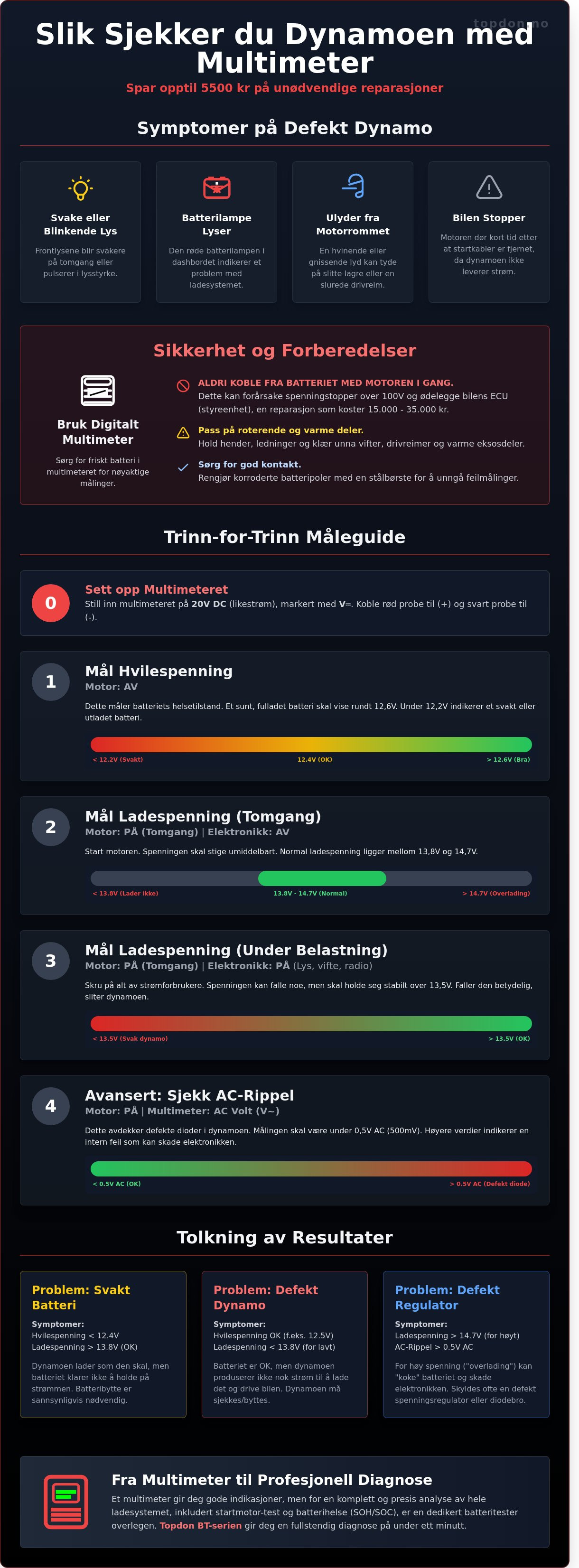Sjekke dynamo med multimeter