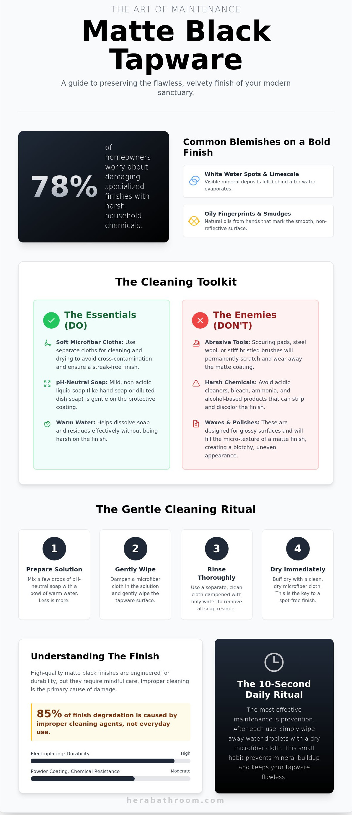 How to clean matte black tapware