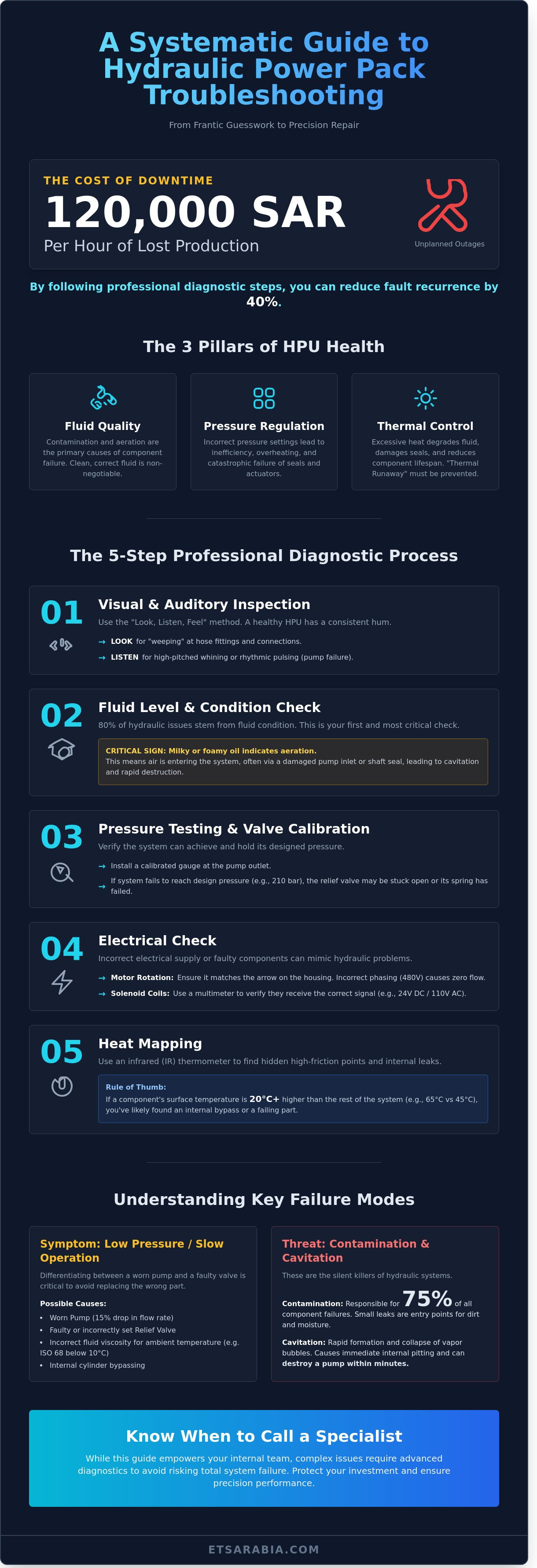 Hydraulic power pack troubleshooting