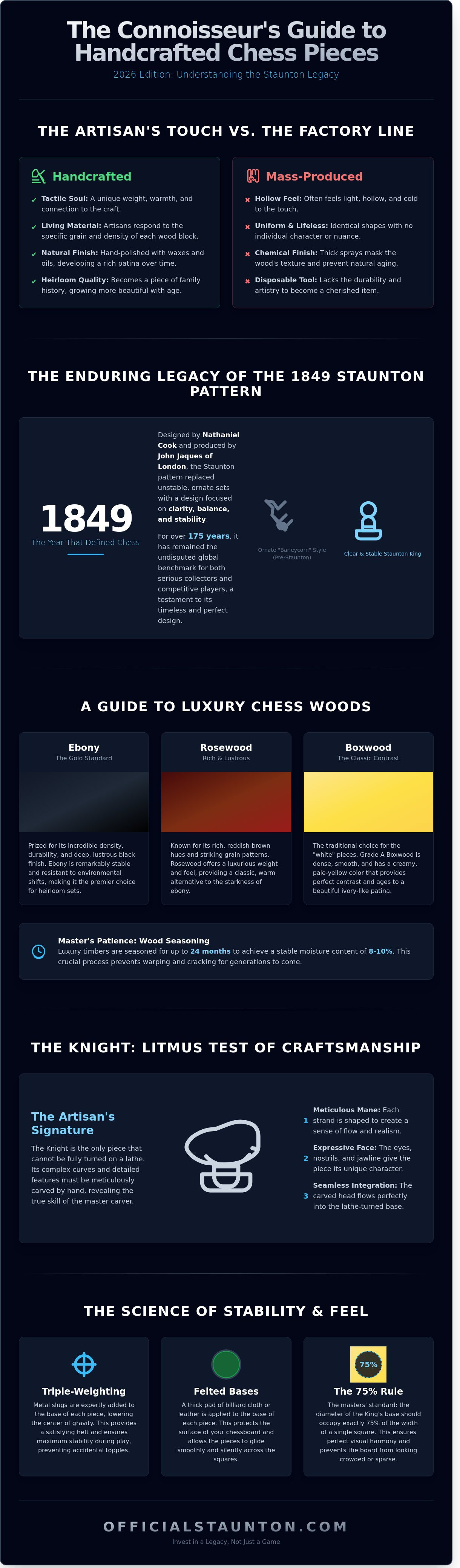 Handcrafted wooden chess pieces