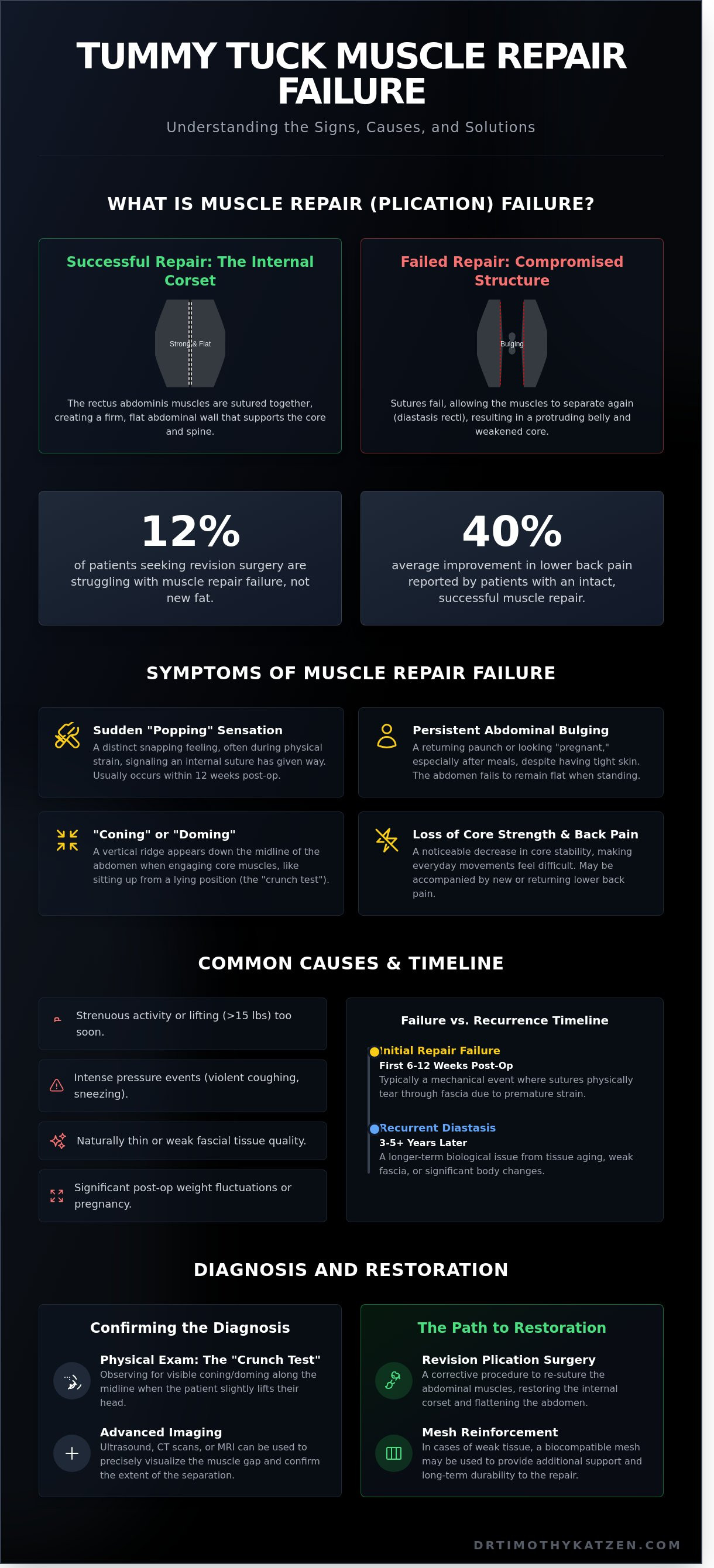 Tummy tuck muscle repair failure symptoms