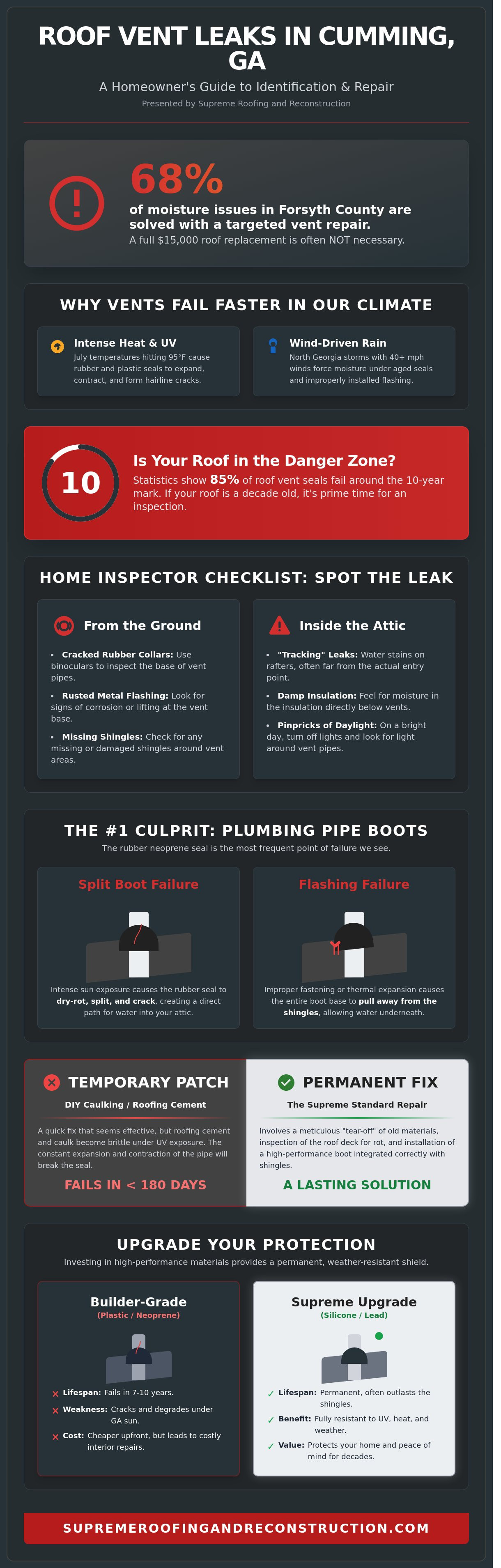 Roof vent leak repair in cumming ga