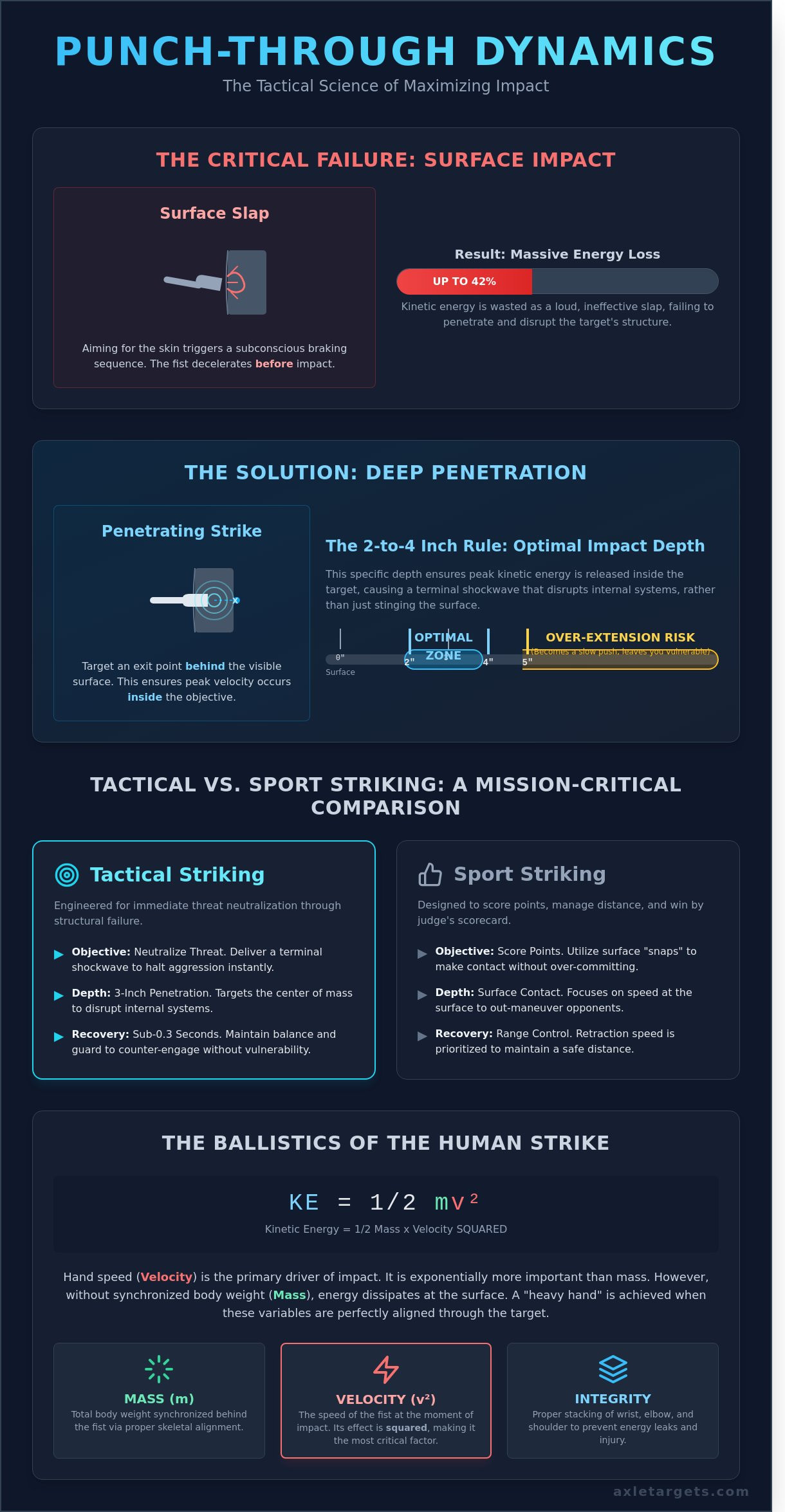How far should you push into a target when punching