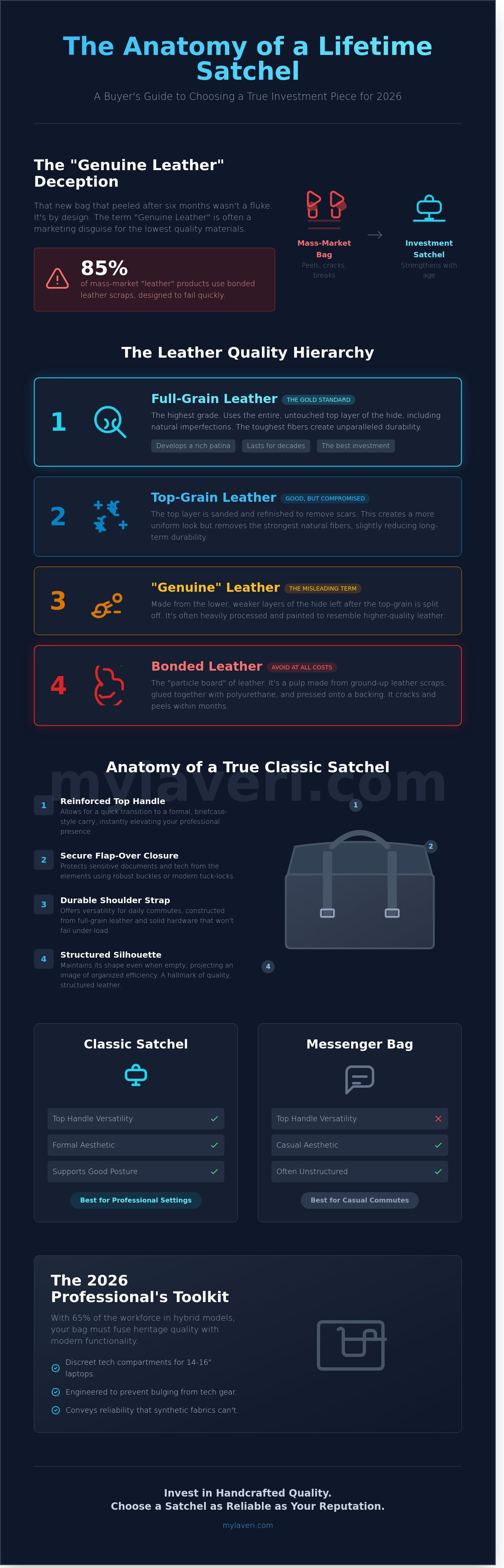 Classic leather satchel for men