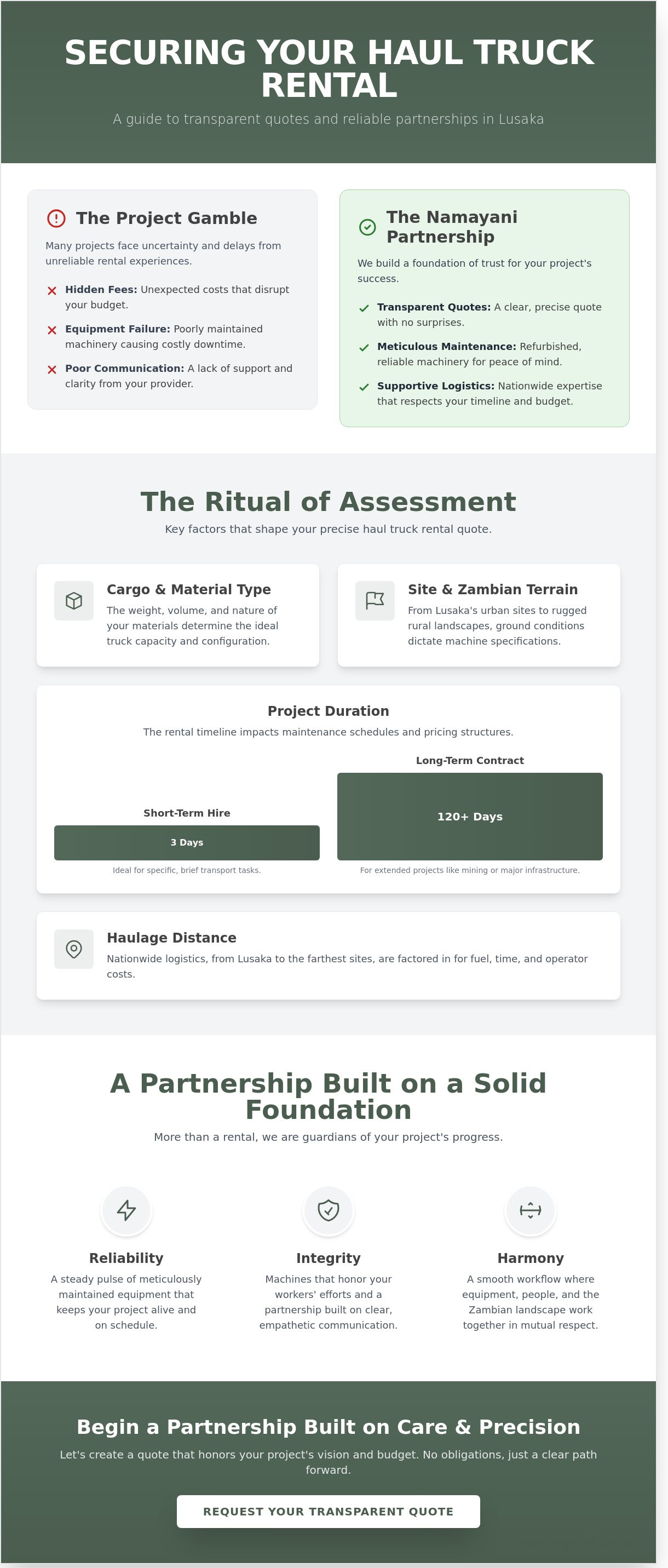 Haul truck rental quote lusaka