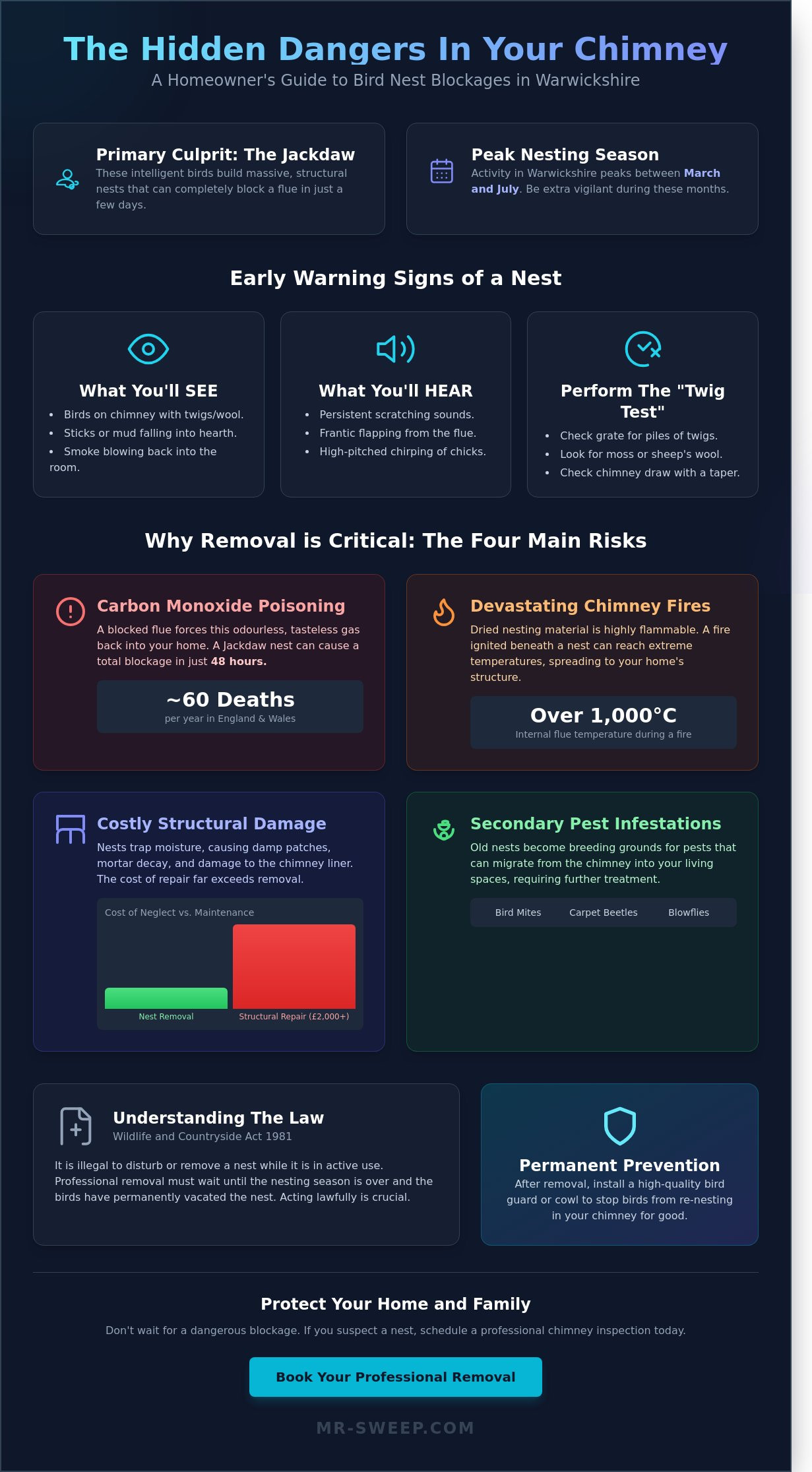 Bird nest removal chimney warwickshire