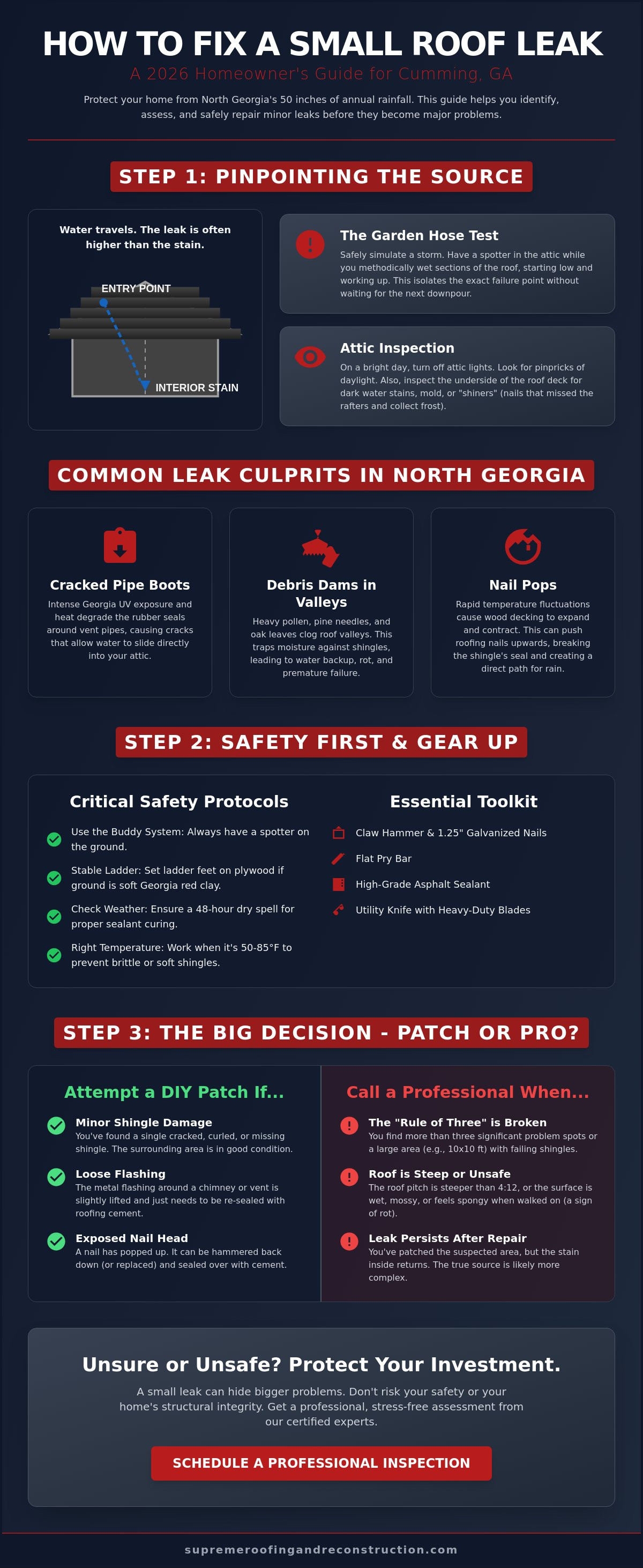 How to fix a small roof leak in cumming ga