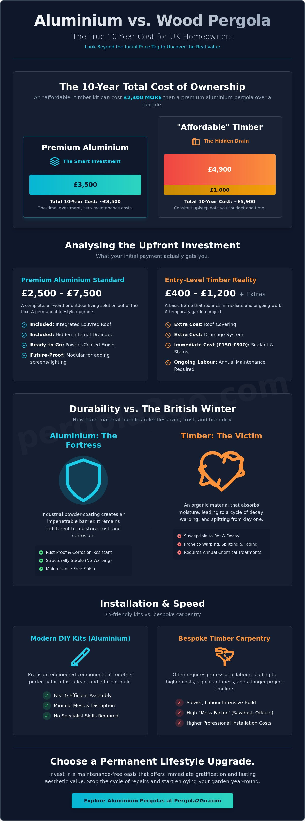 Aluminium vs wood pergola cost uk
