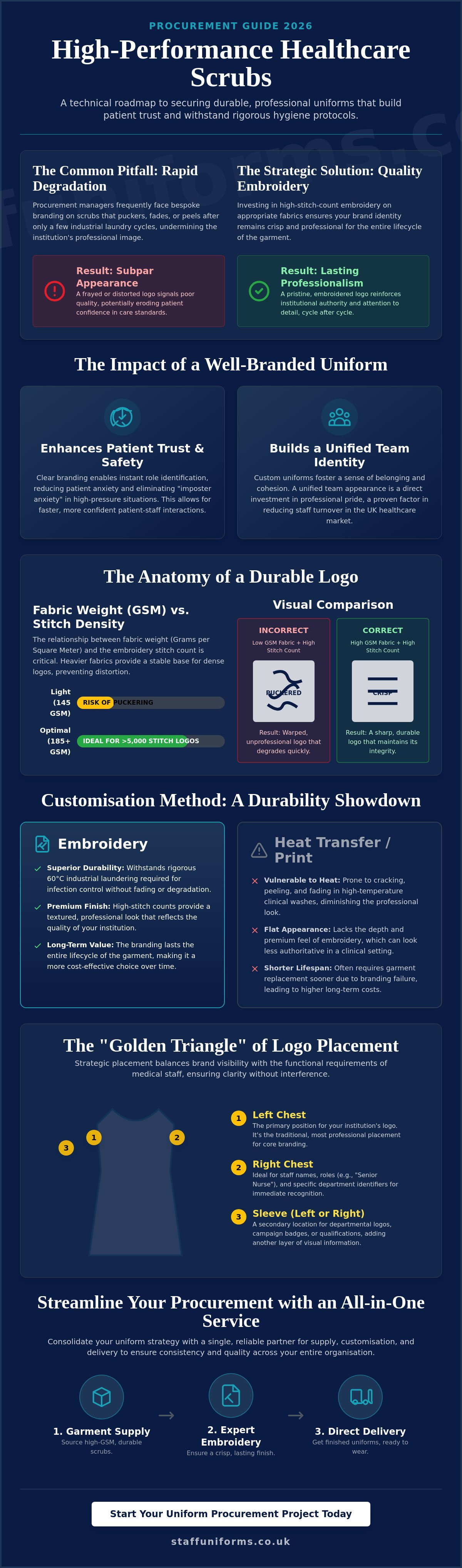 Healthcare scrubs with logo embroidery