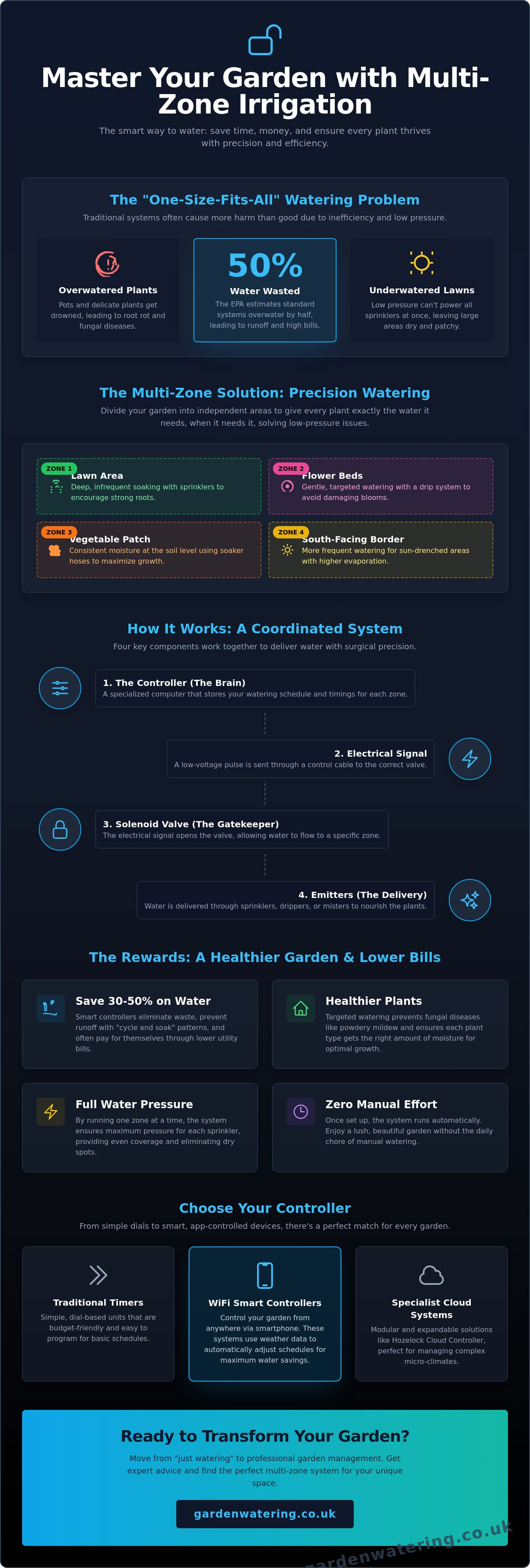 Multi zone irrigation systems
