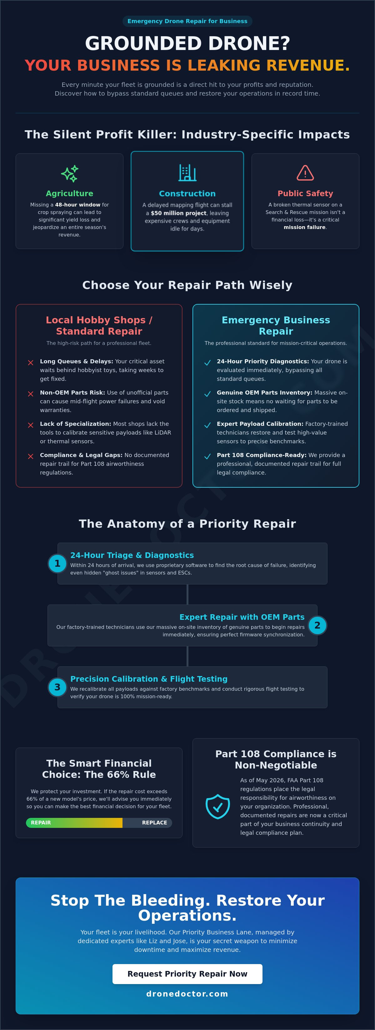 Emergency drone repair for business