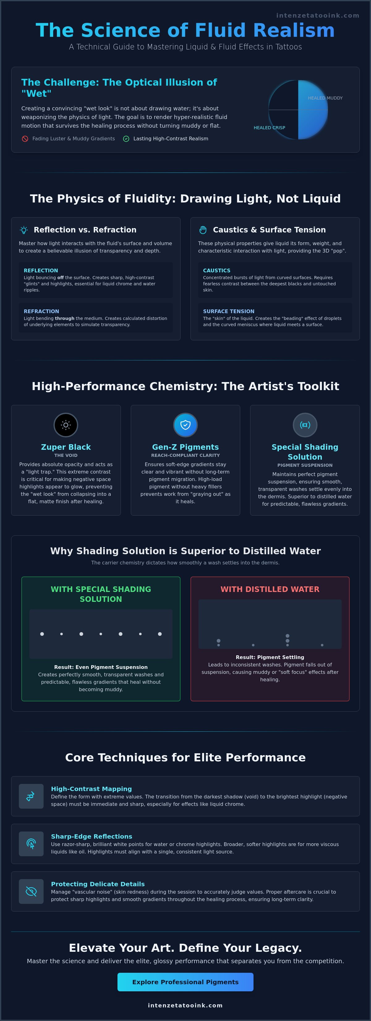 Creating convincing liquid and fluid effects in tattoos
