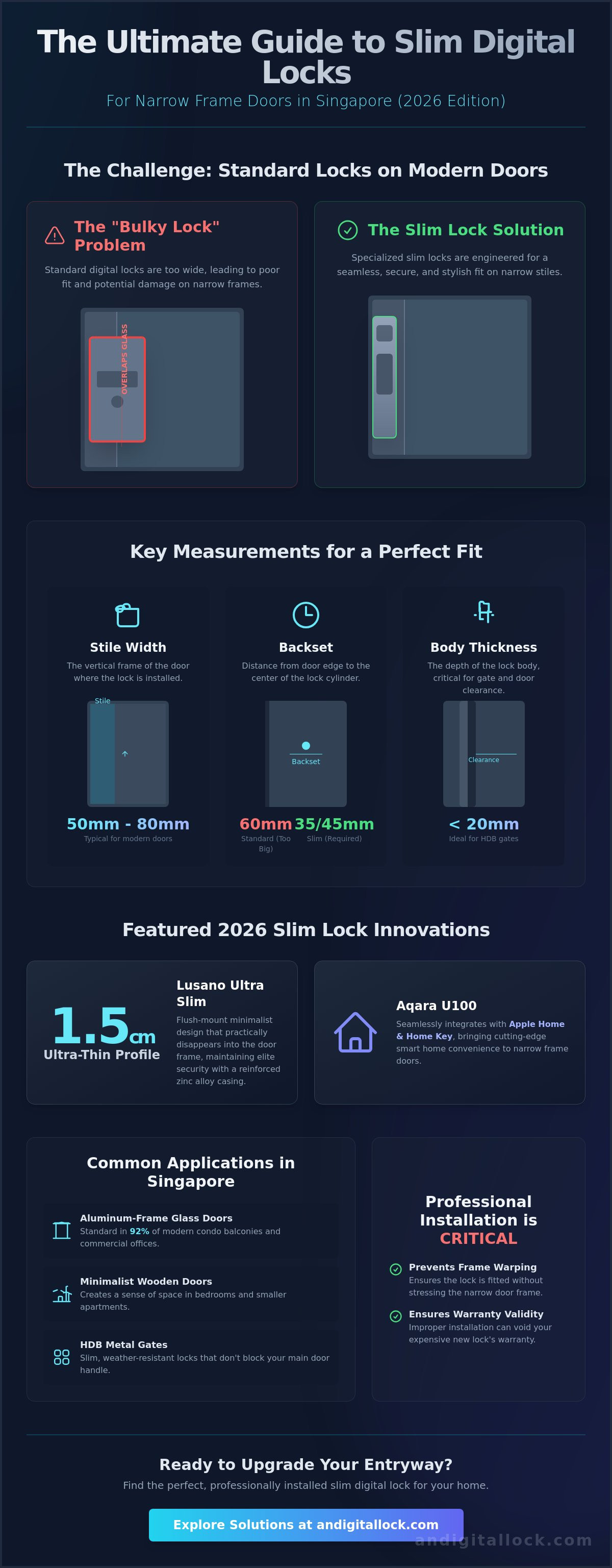 Slim digital lock for narrow stile doors singapore