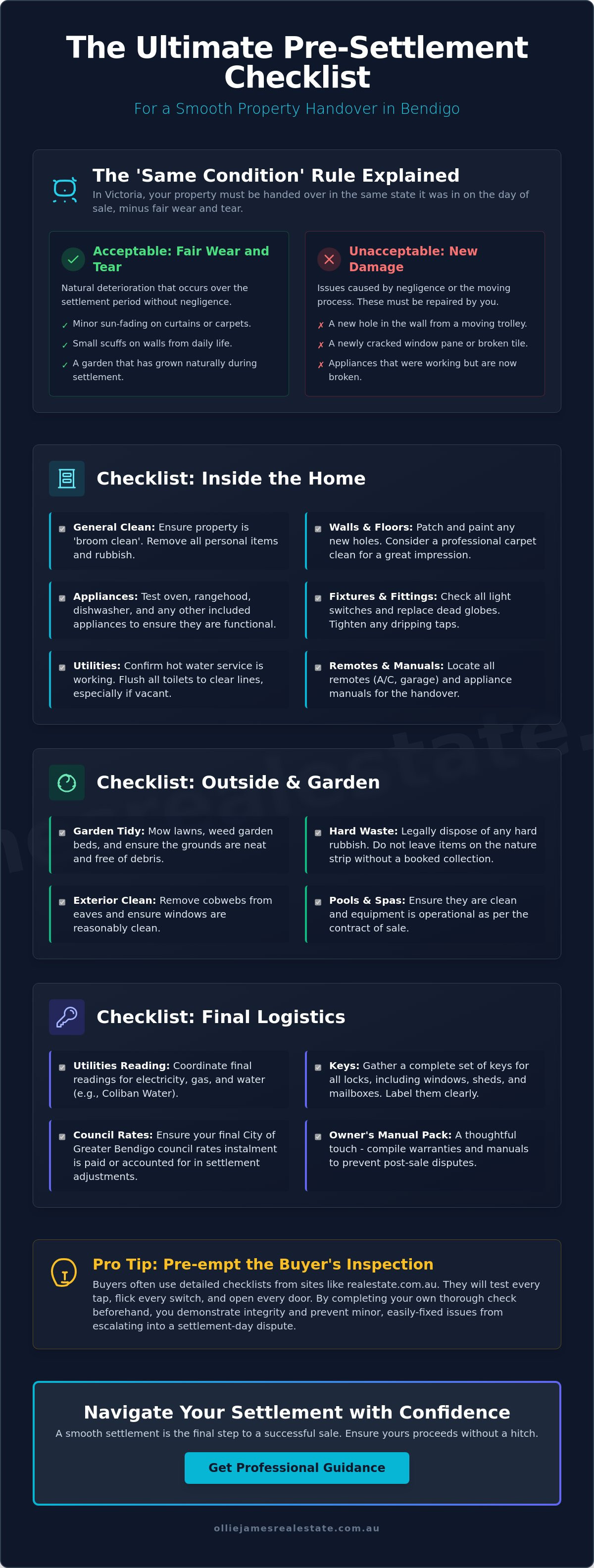 Pre settlement checklist for sellers bendigo