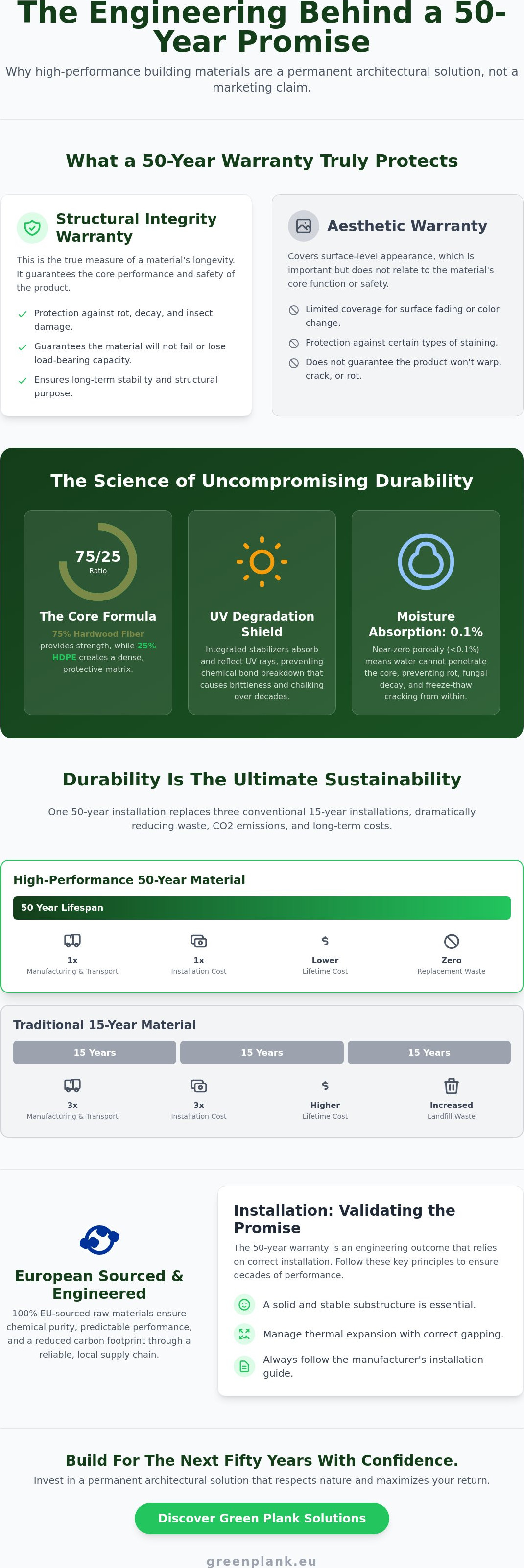 Building materials with 50 year warranty