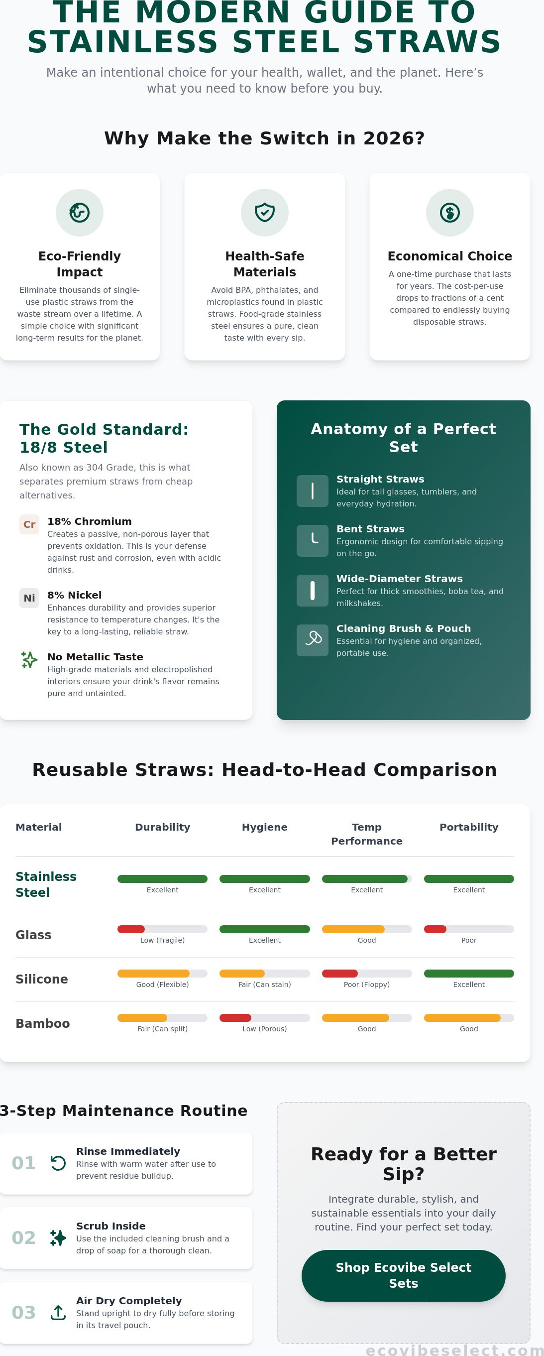 Stainless steel straw set