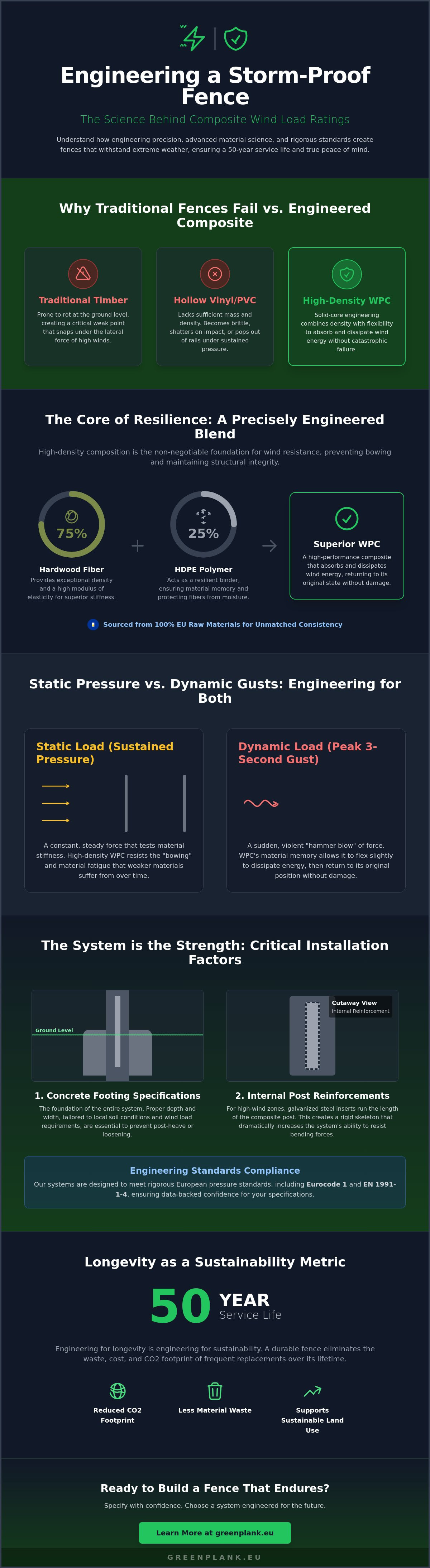 Composite fence wind load rating