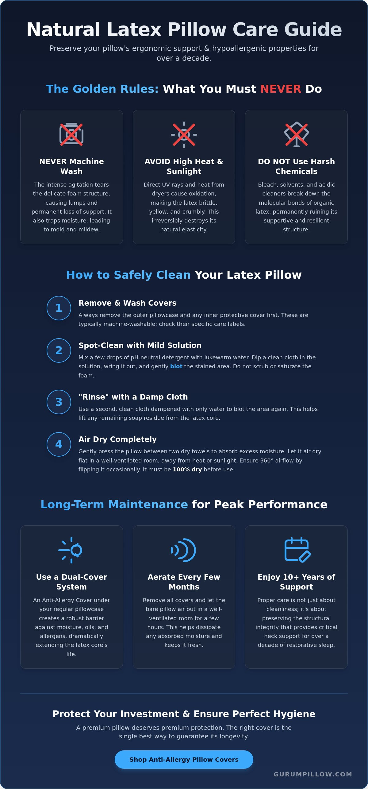 Latex pillow care and cleaning instructions