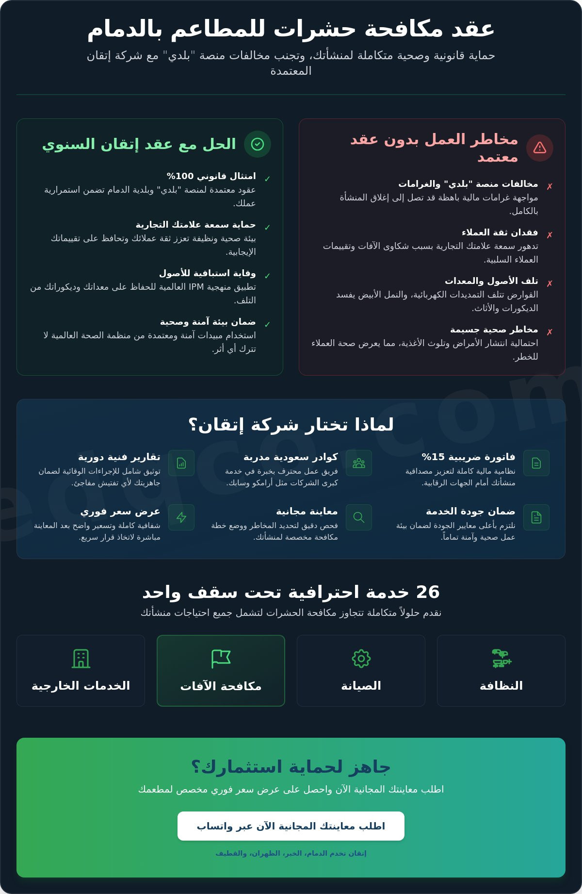 عقد مكافحة حشرات سنوي للمطاعم بالدمام