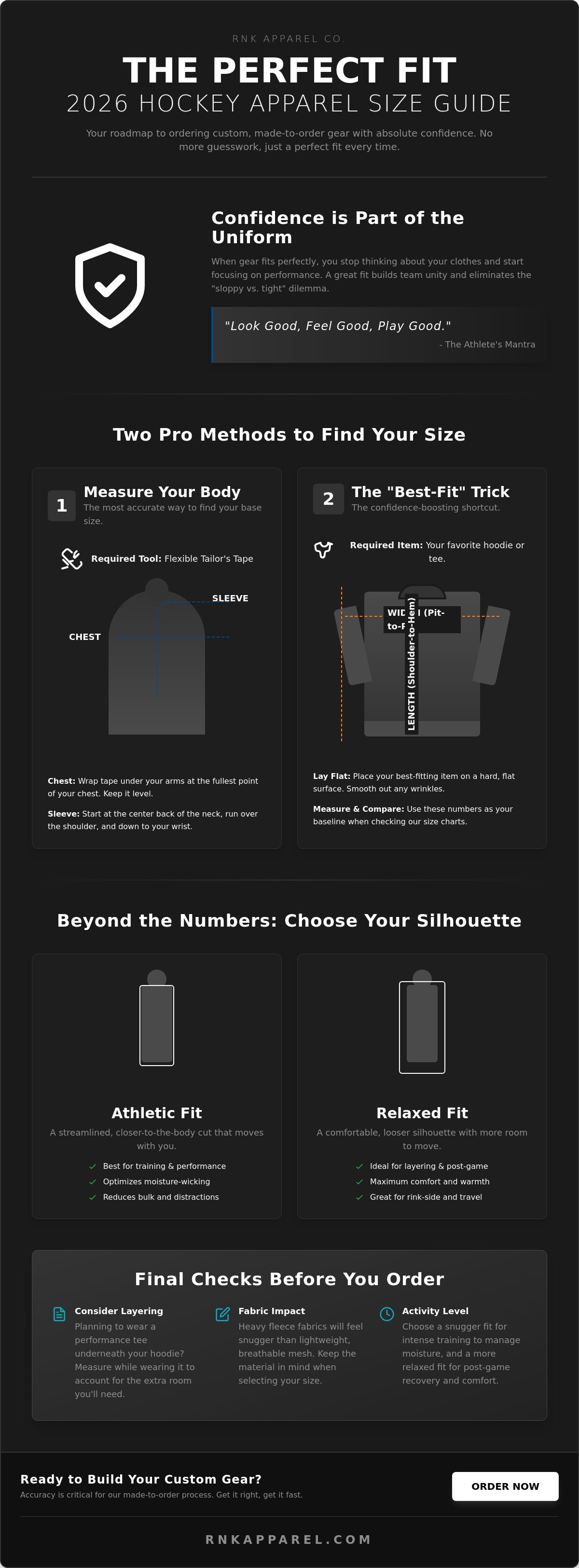 Hockey apparel size guide