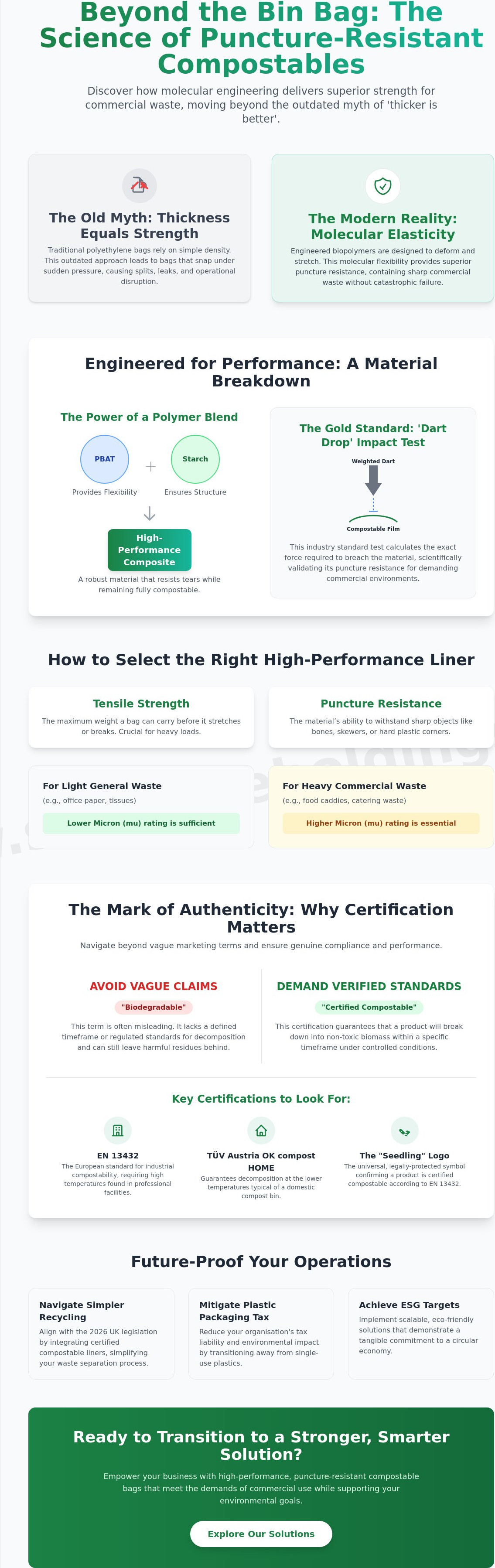 Puncture resistant compostable garbage bags