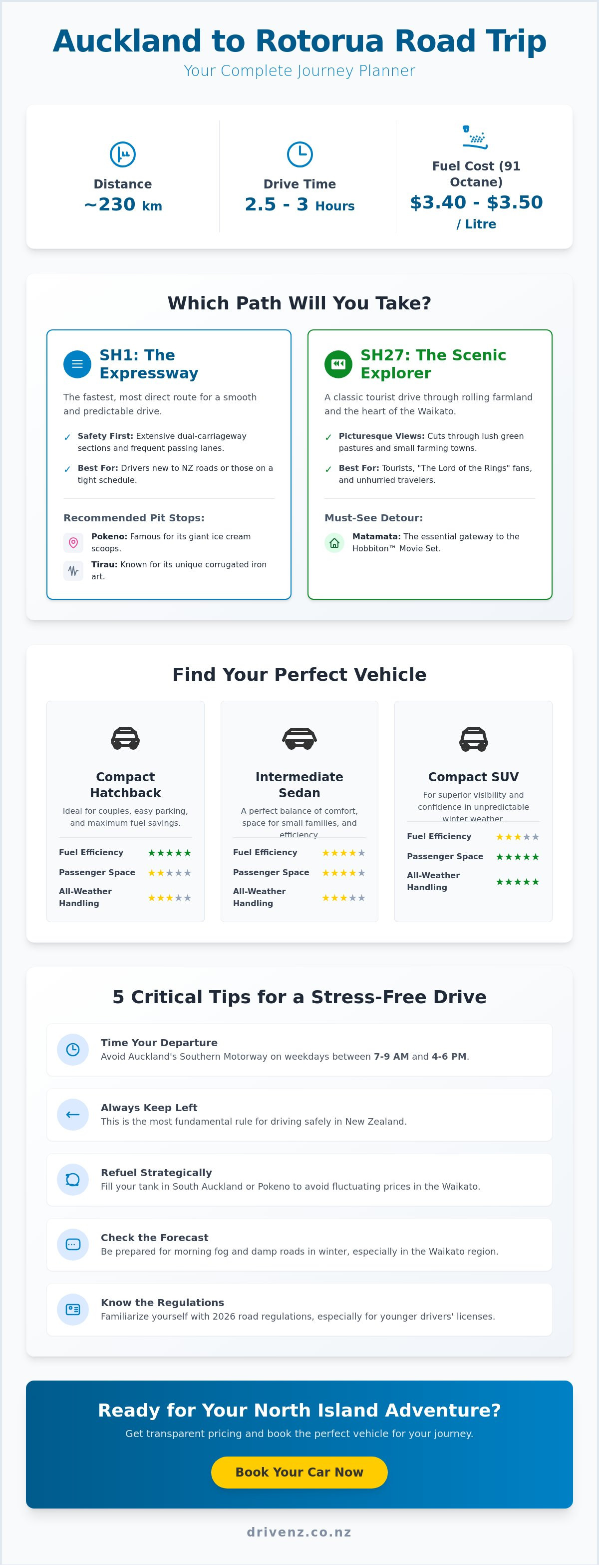 Auckland to Rotorua road trip car hire