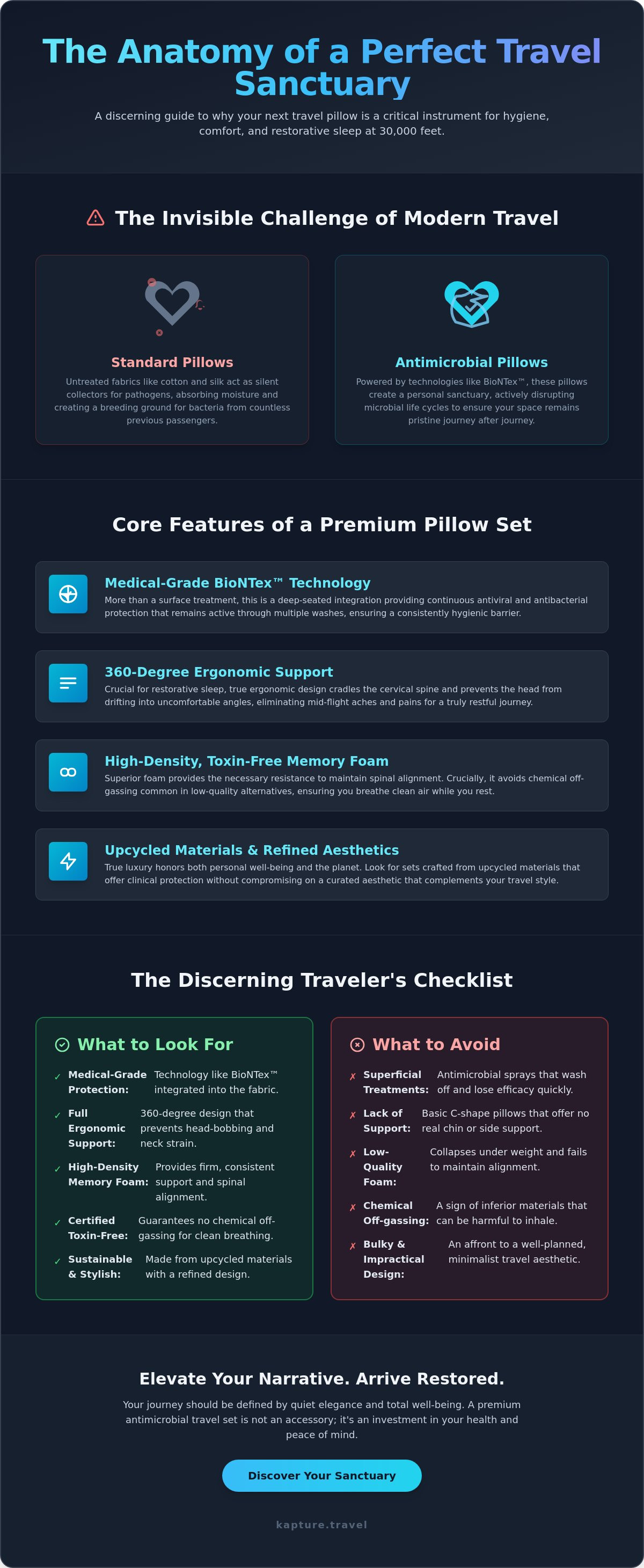 Antimicrobial travel pillow set