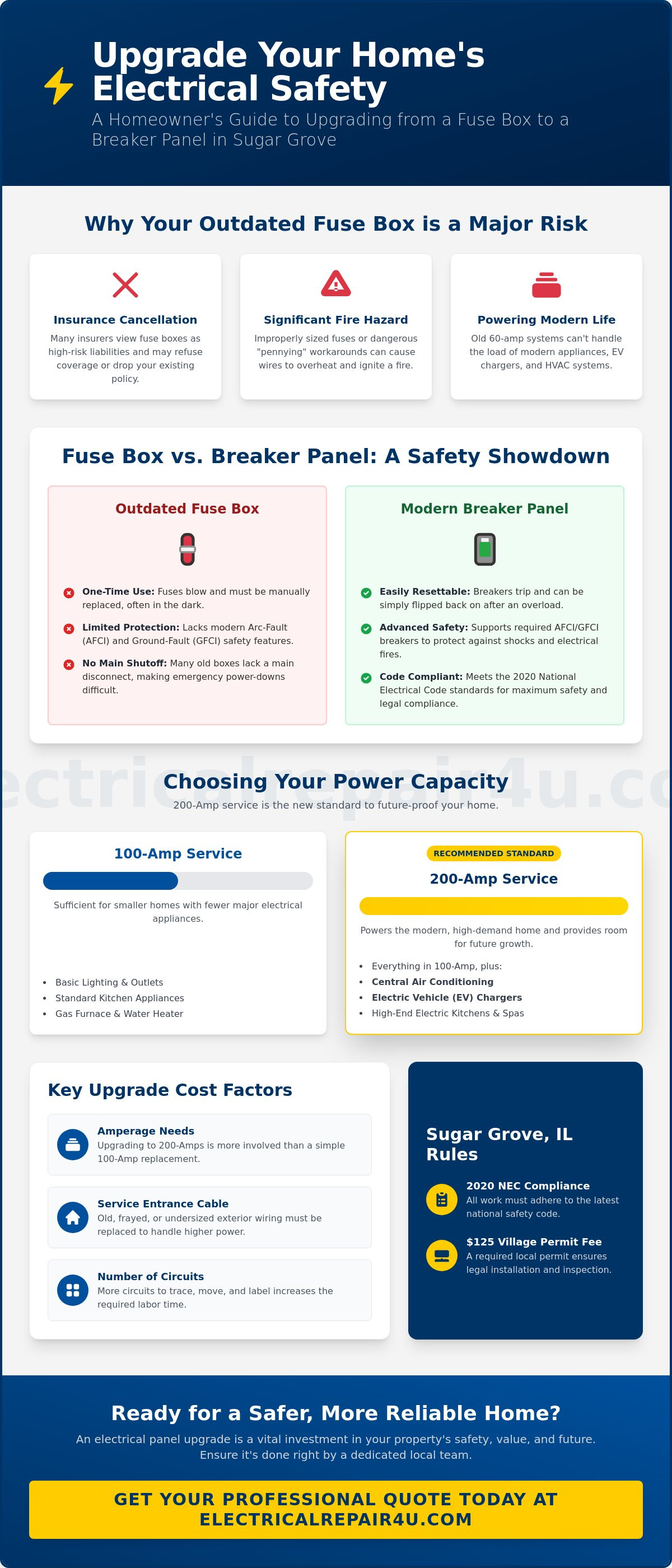 Cost to upgrade fuse box to breaker panel Sugar Grove