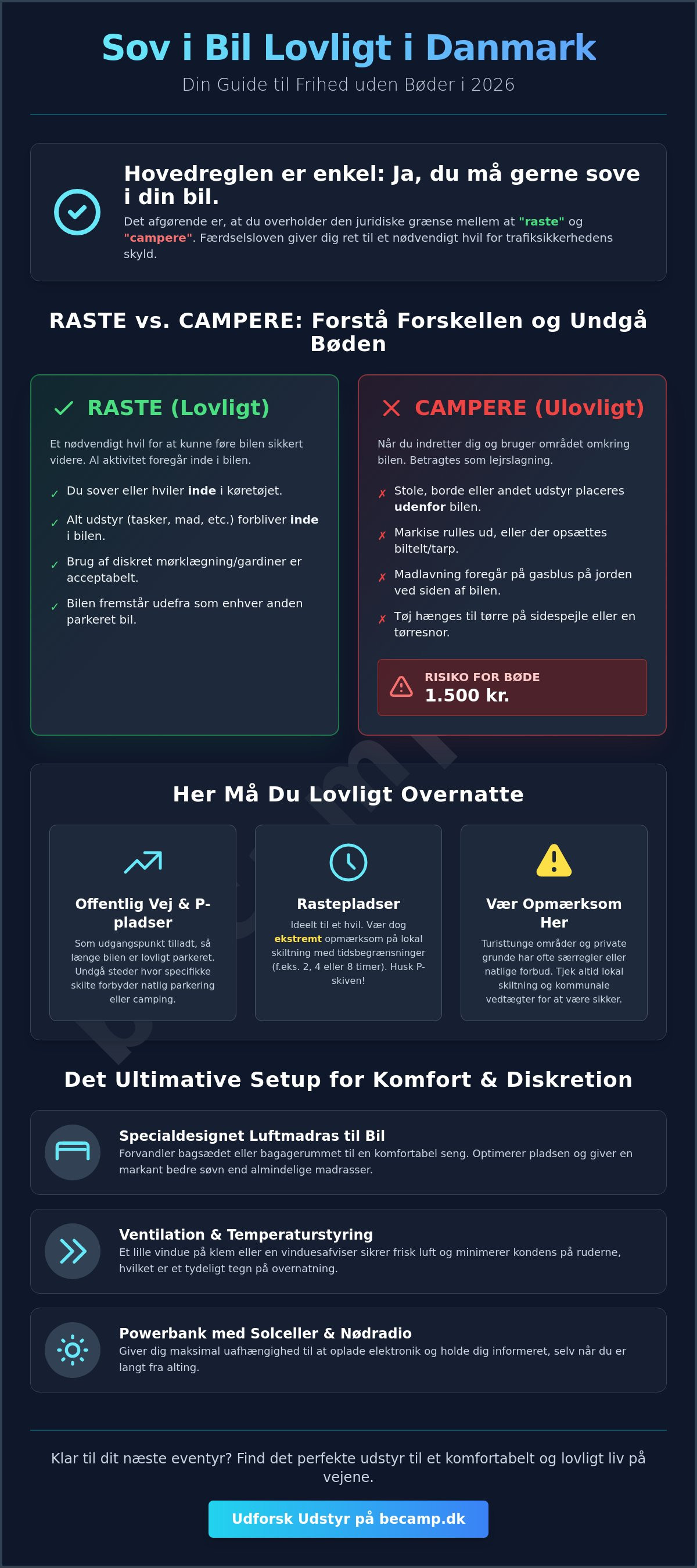 Sove i bil lovligt Danmark