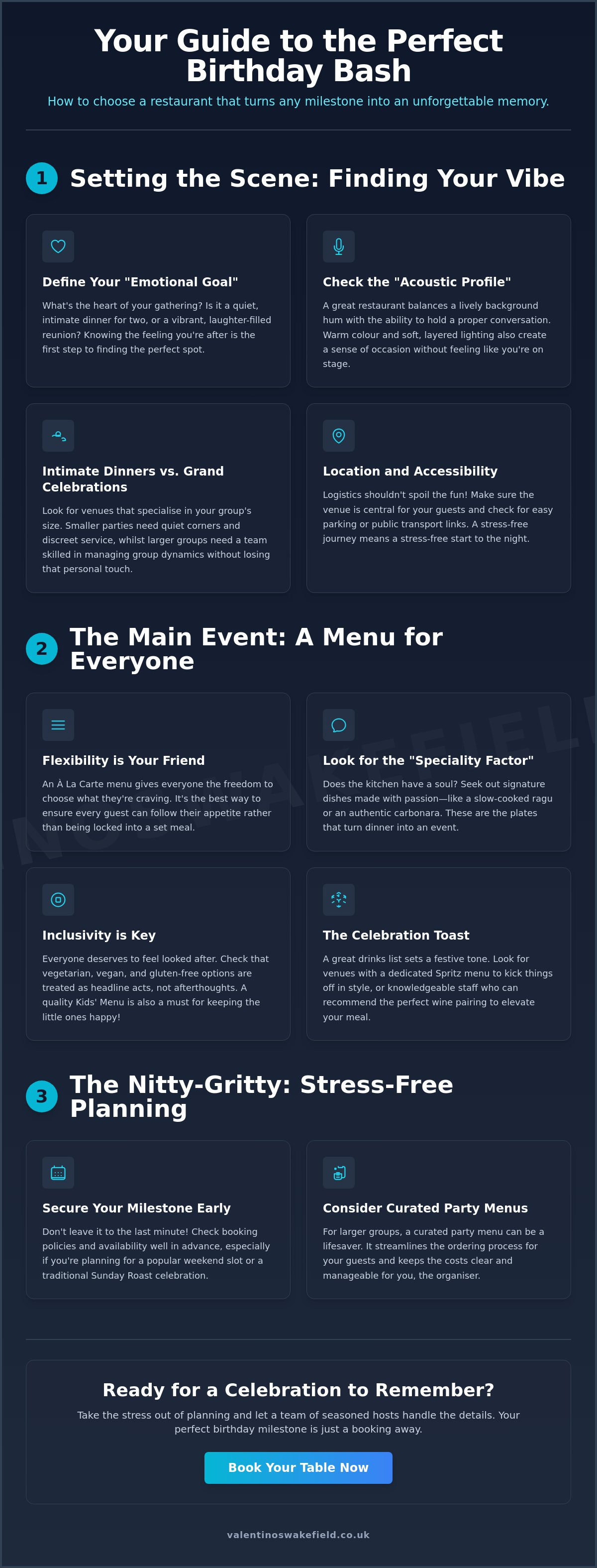 What should i look for when choosing a restaurant for a birthday celebration in the uk