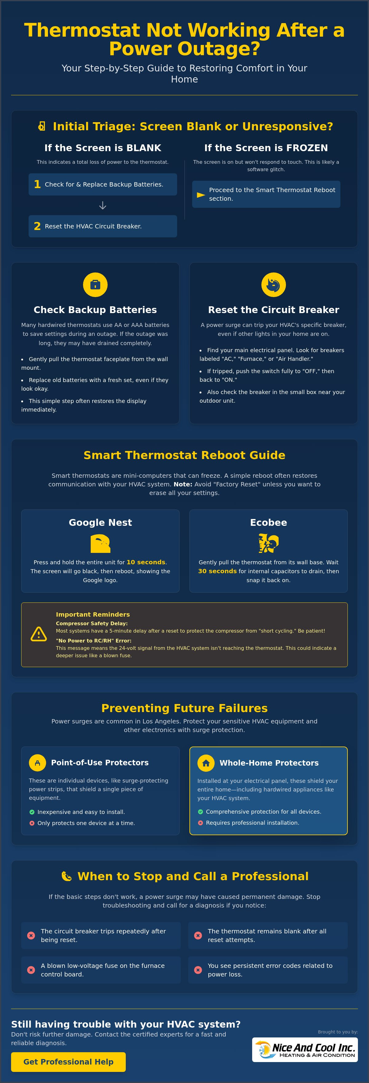 Thermostat not working after power outage