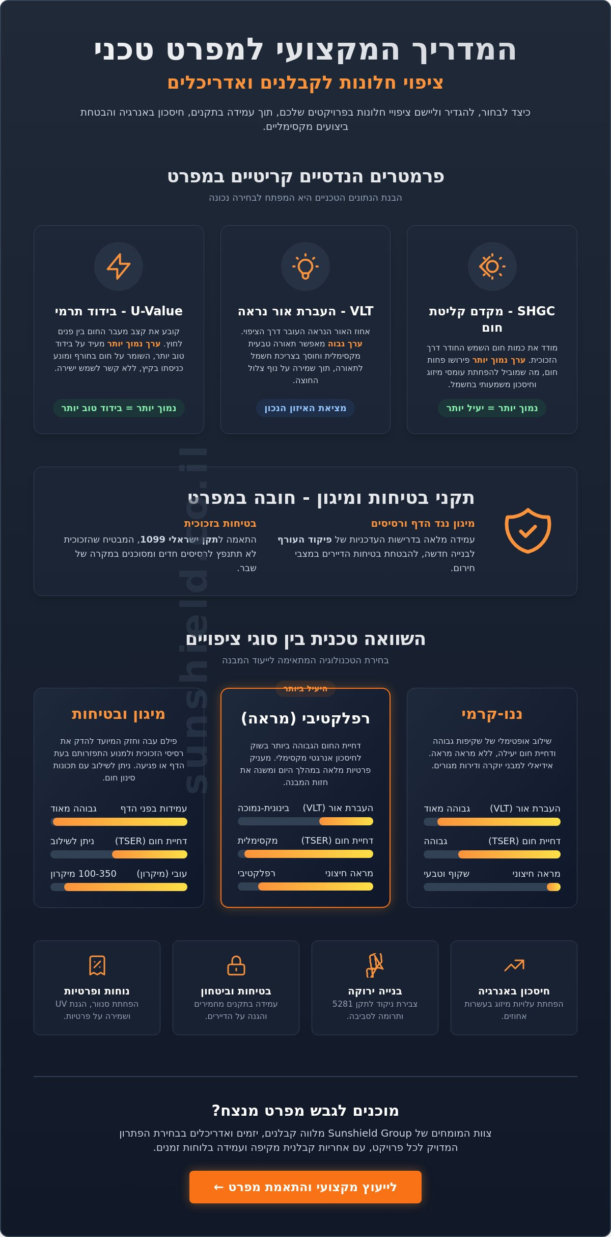 מפרט טכני לציפוי חלונות עבור קבלנים